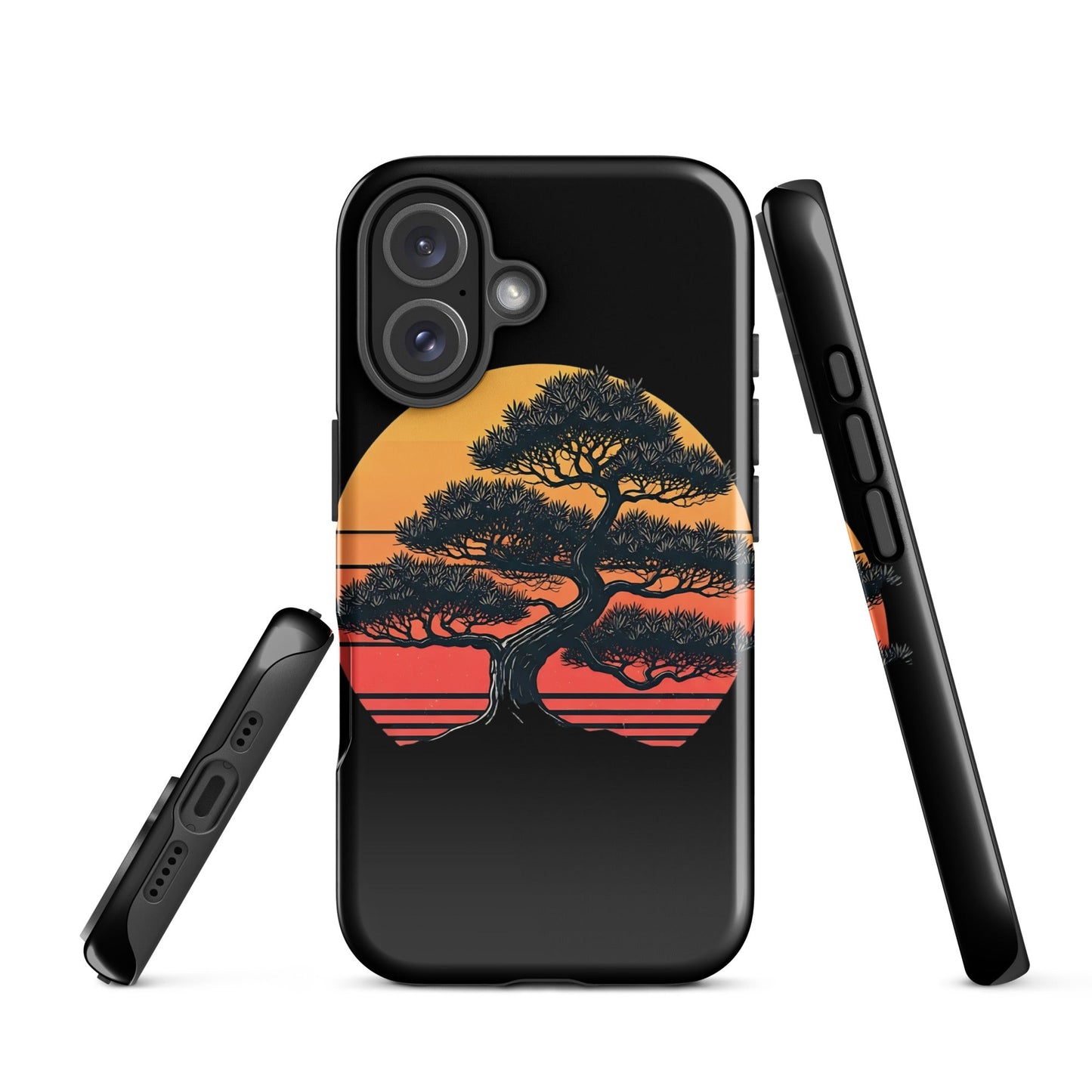 Trendy Bonsai Tree iPhone Tough Case | Distressed Sunset Design - Sublimegifts4u.com