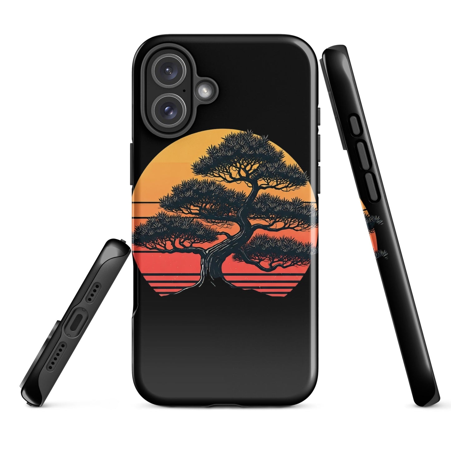 Trendy Bonsai Tree iPhone Tough Case | Distressed Sunset Design - Sublimegifts4u.com