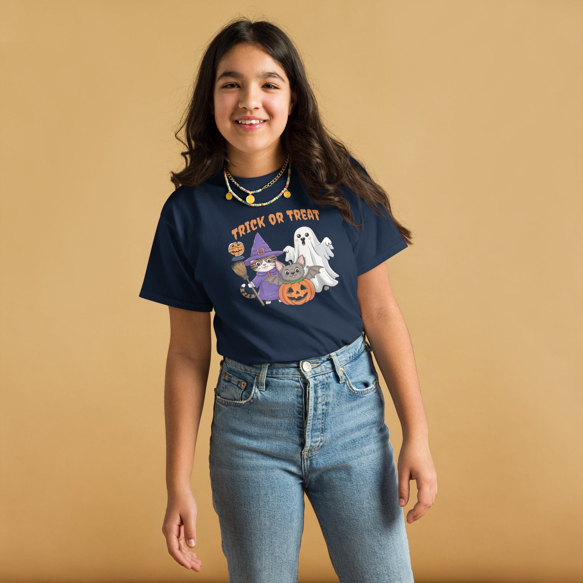 Trick or Treat" Kids Tee | Halloween Cats & Ghost Design - Sublimegifts4u.com