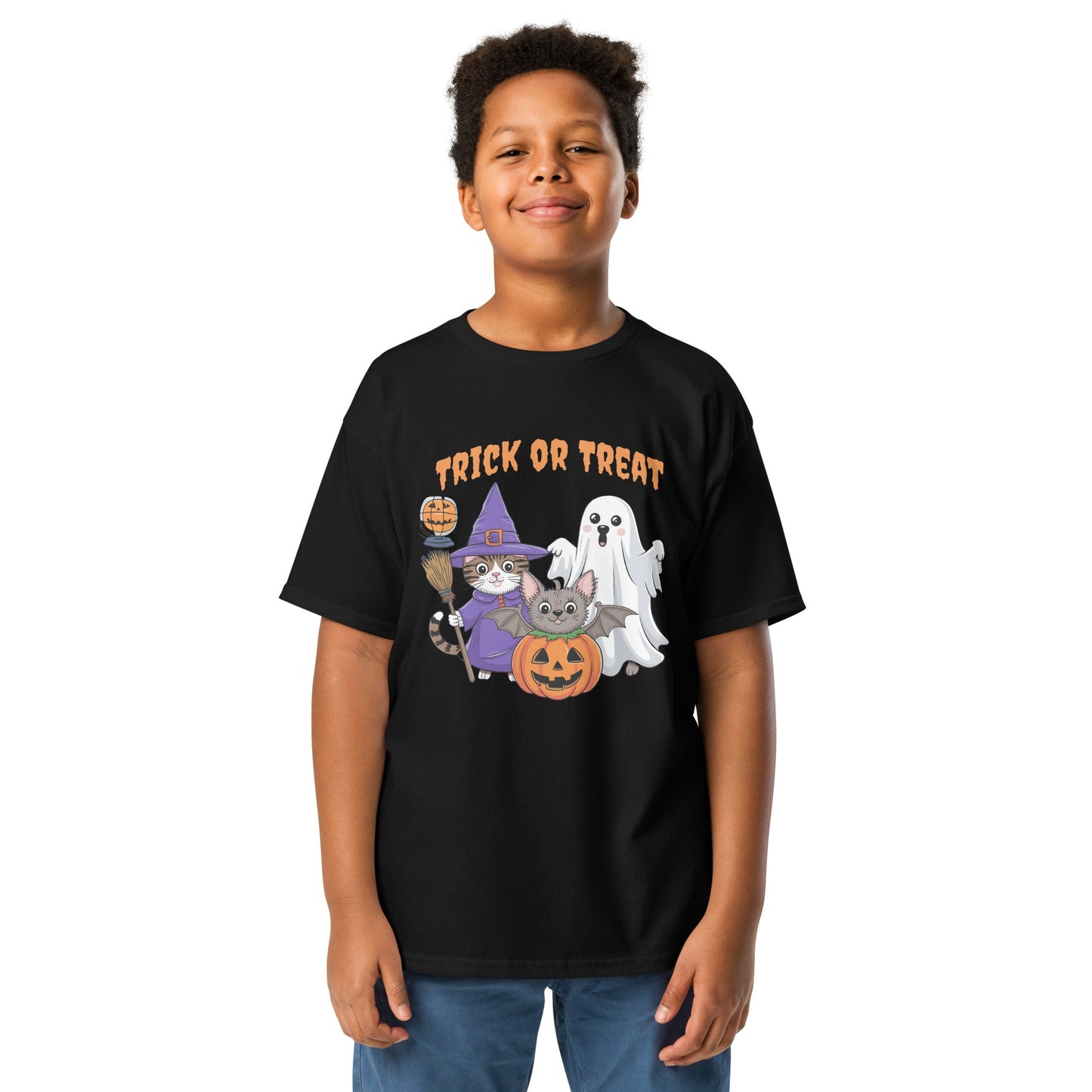 Trick or Treat" Kids Tee | Halloween Cats & Ghost Design - Sublimegifts4u.com