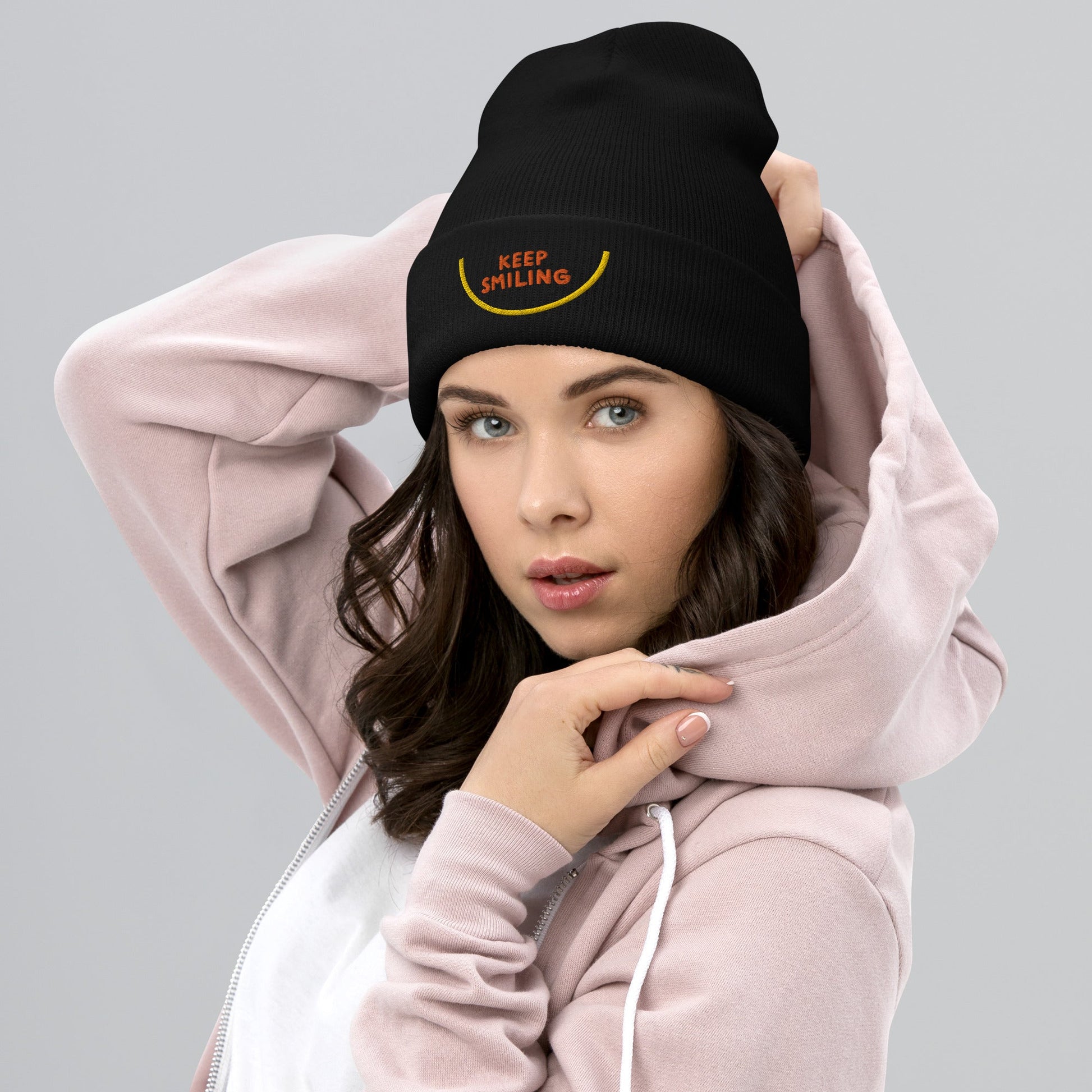 Unisex Beanie with Yellow Smile - "Keep Smiling" Embroidered - Sublimegifts4u.com