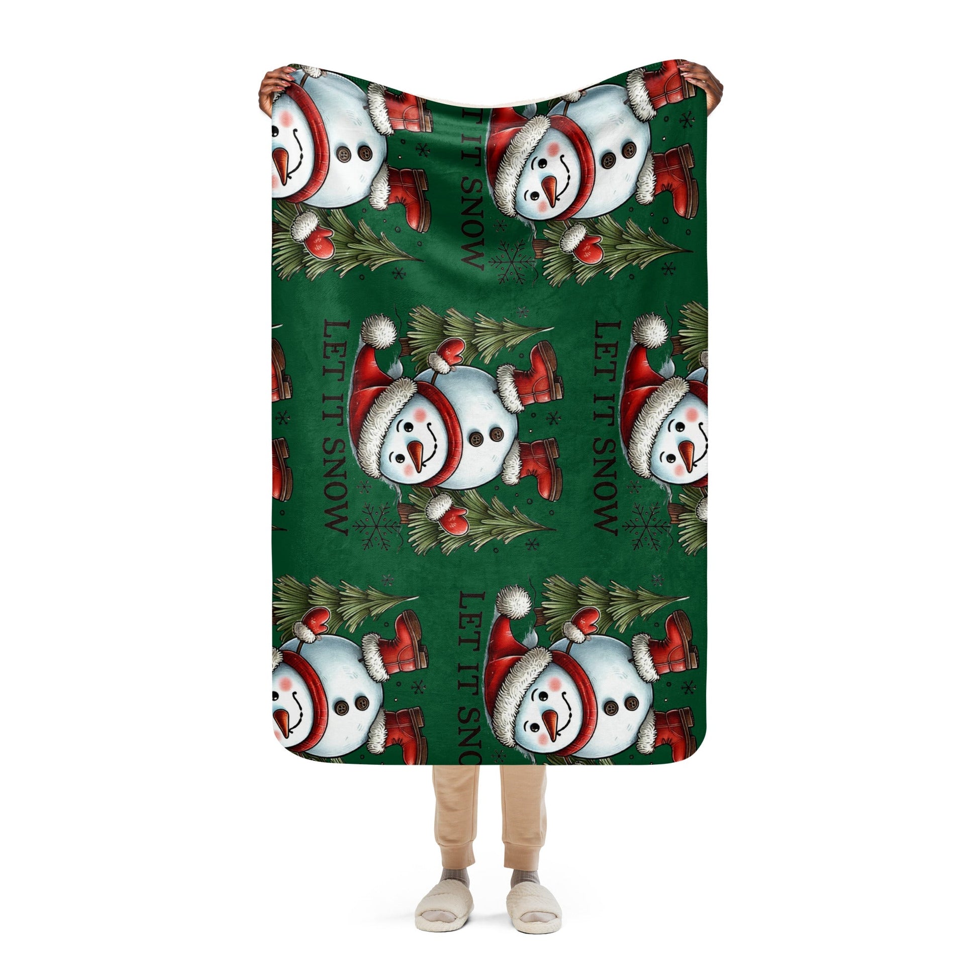 Upside - Down Snowman Sherpa Blanket – Let It Snow | 37"x57" Green Holiday Throw - Sublimegifts4u.com