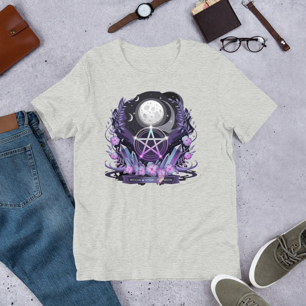 Wiccan Tee with Purple Crystals & Symbol for Women | Soft, Lightweight & Flattering - Sublimegifts4u.com