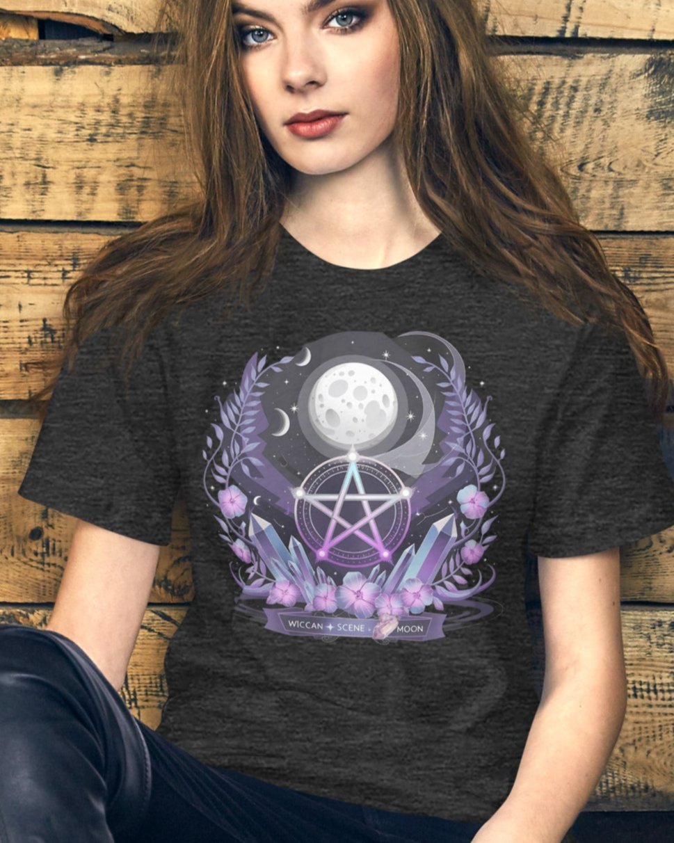 Wiccan Tee with Purple Crystals & Symbol for Women | Soft, Lightweight & Flattering - Sublimegifts4u.com