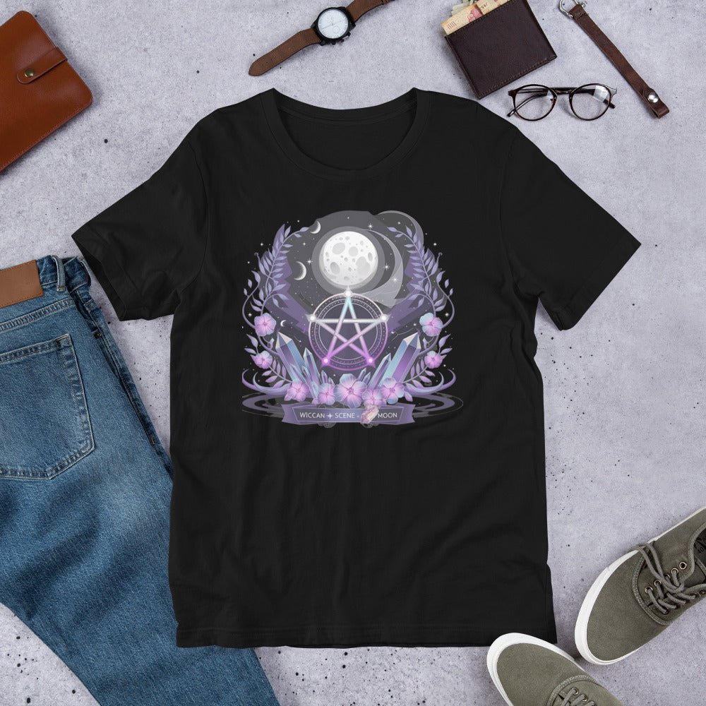 Wiccan Tee with Purple Crystals & Symbol for Women | Soft, Lightweight & Flattering - Sublimegifts4u.com