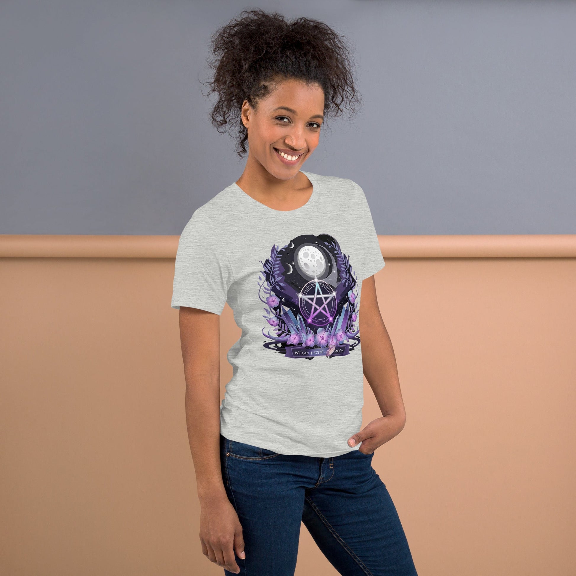 Wiccan Tee with Purple Crystals & Symbol for Women | Soft, Lightweight & Flattering - Sublimegifts4u.com