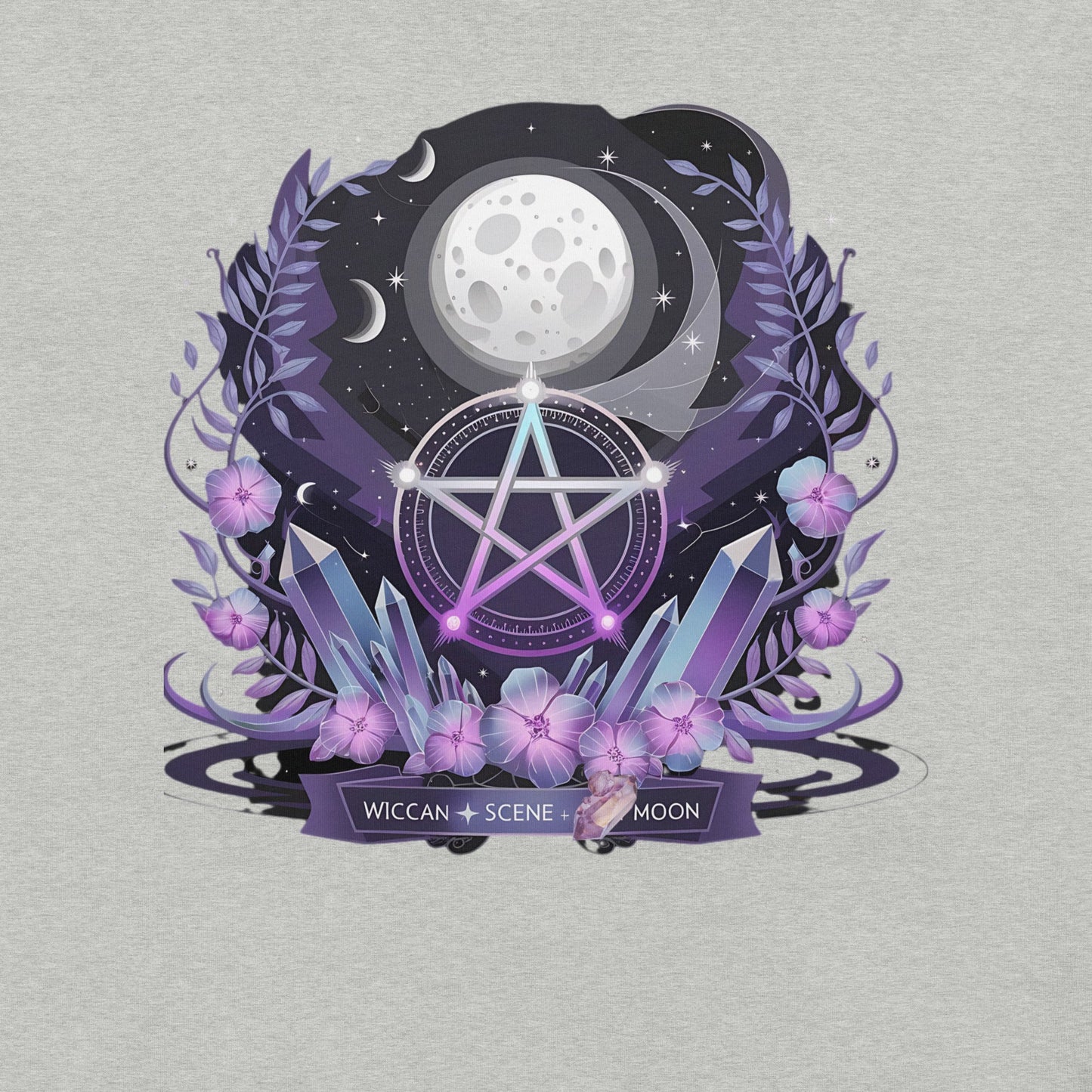 Wiccan Tee with Purple Crystals & Symbol for Women | Soft, Lightweight & Flattering - Sublimegifts4u.com