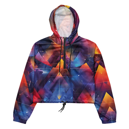 Women's Abstract Neon Cropped Windbreaker - Lightweight Waterproof Adventure Jacket - Sublimegifts4u.com