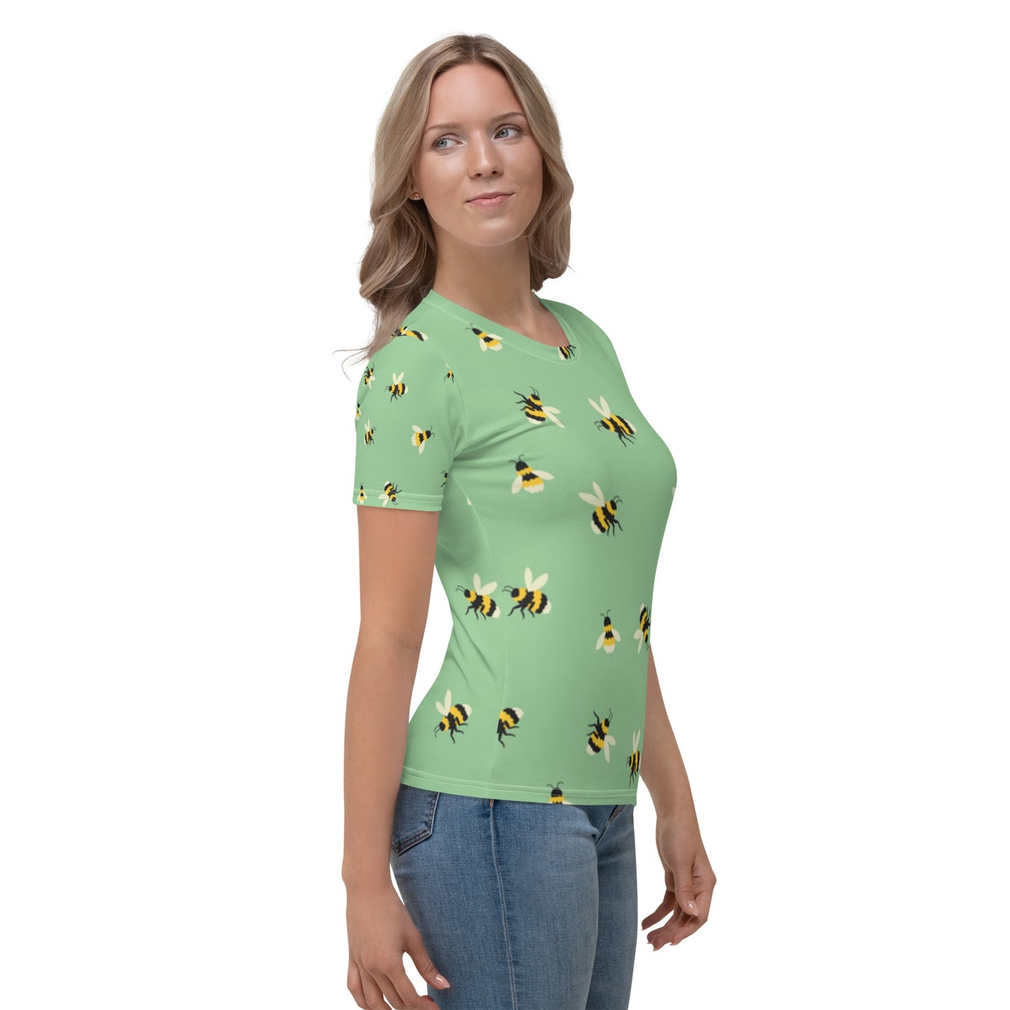 Women’s Bee Print Tee – Light Green Comfort | Stylish & Durable - Sublimegifts4u.com