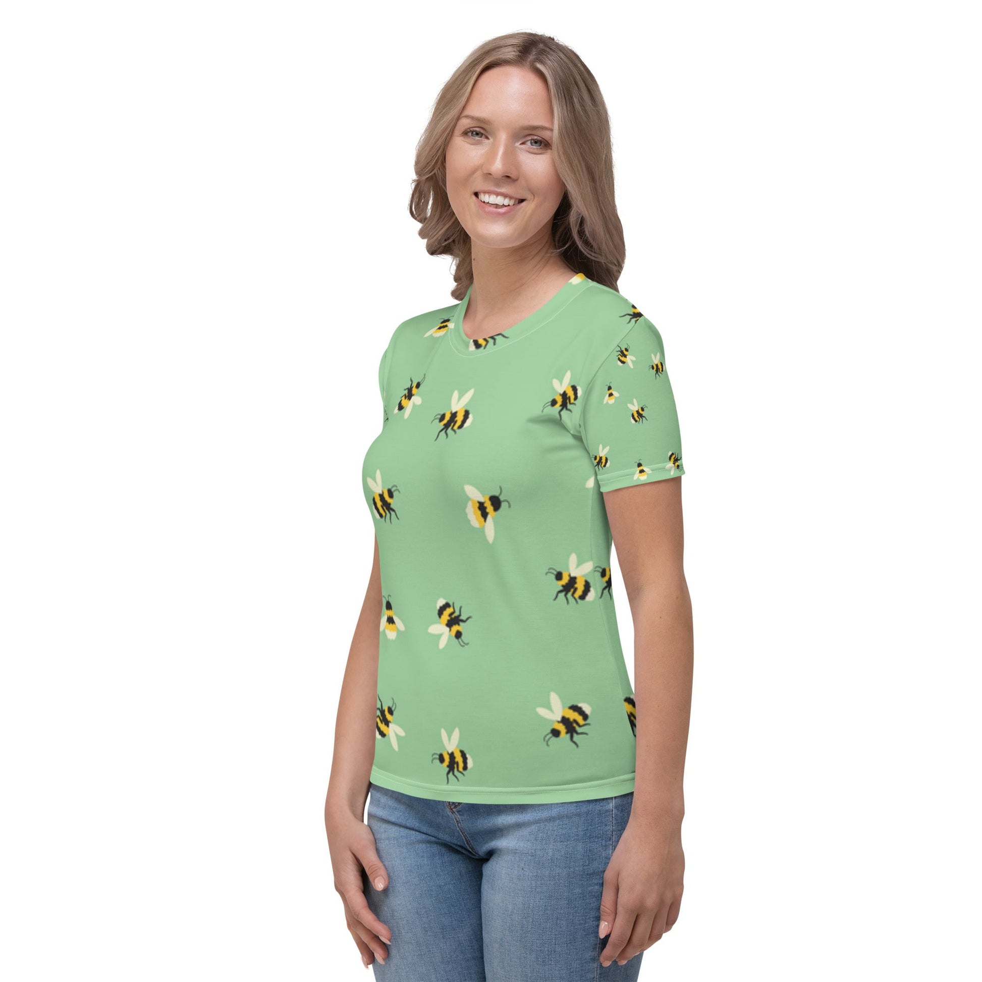 Women’s Bee Print Tee – Light Green Comfort | Stylish & Durable - Sublimegifts4u.com