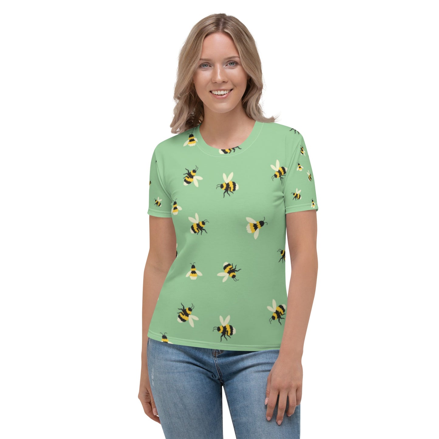 Women’s Bee Print Tee – Light Green Comfort | Stylish & Durable - Sublimegifts4u.com