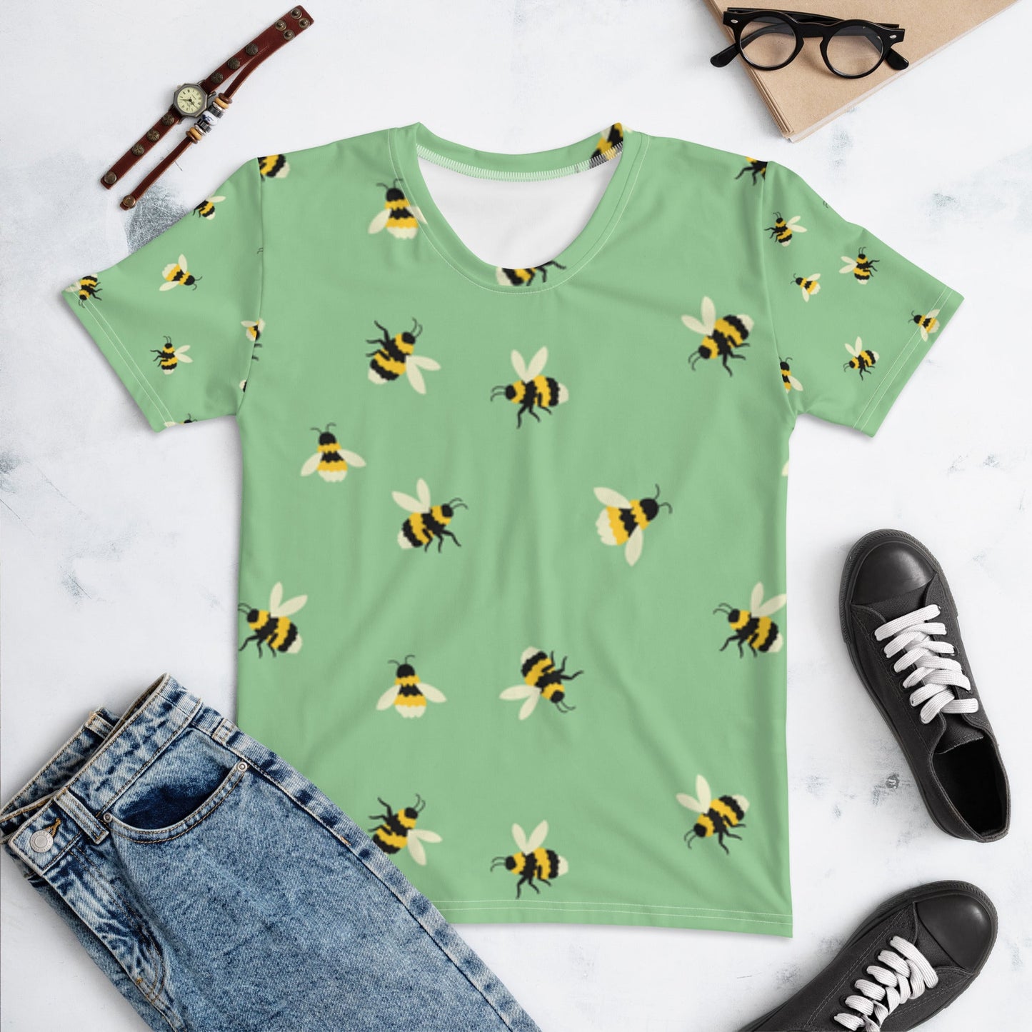 Women’s Bee Print Tee – Light Green Comfort | Stylish & Durable - Sublimegifts4u.com