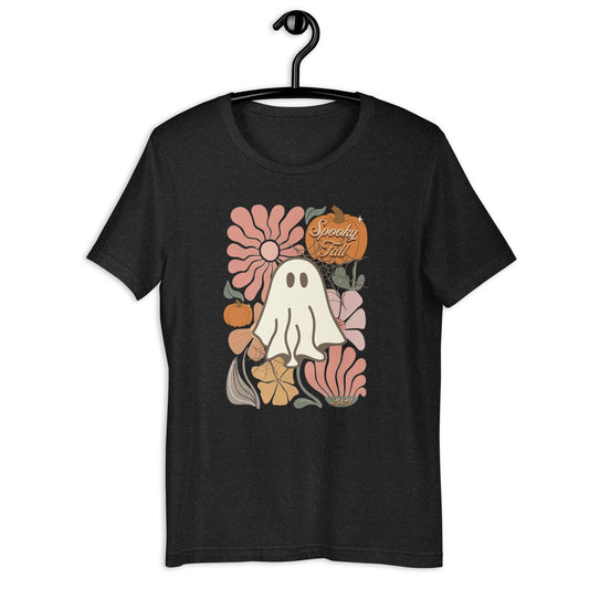 Women's Boho Halloween Tee – Fall 2024 with Ghosts, Pumpkins & Floral Design - Sublimegifts4u.com