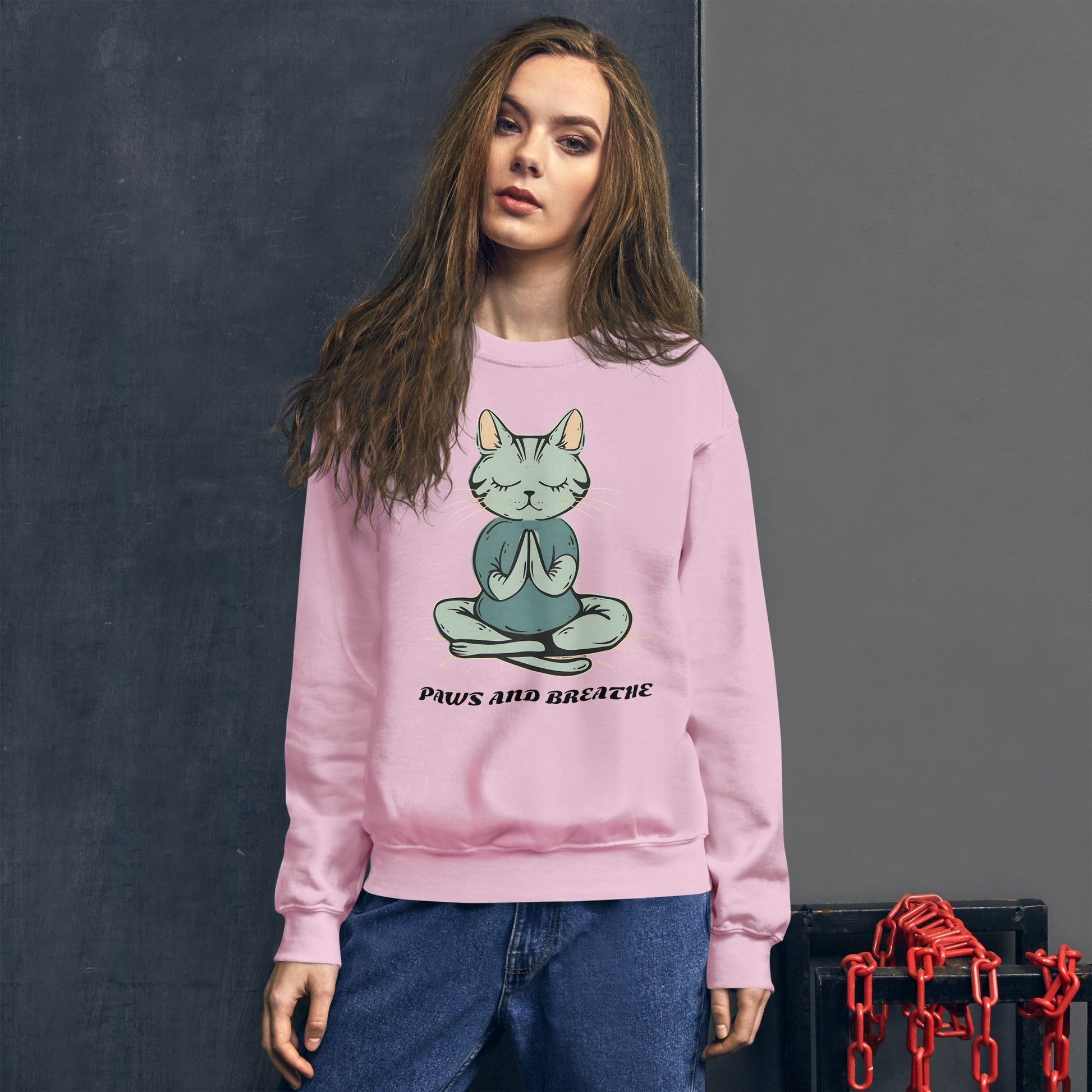 Women's Cat Meditating Sweatshirt - Paws and Breathe | Cozy & Stylish - Sublimegifts4u.com