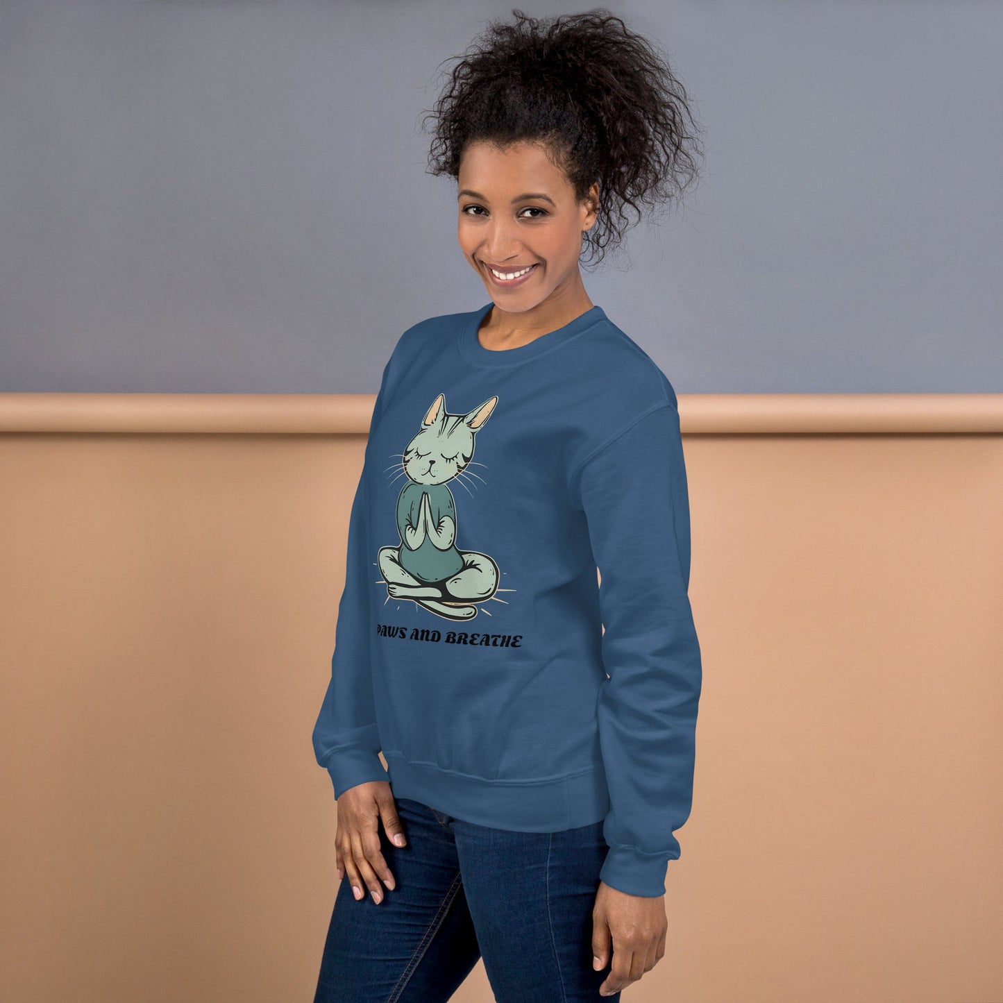 Women's Cat Meditating Sweatshirt - Paws and Breathe | Cozy & Stylish - Sublimegifts4u.com