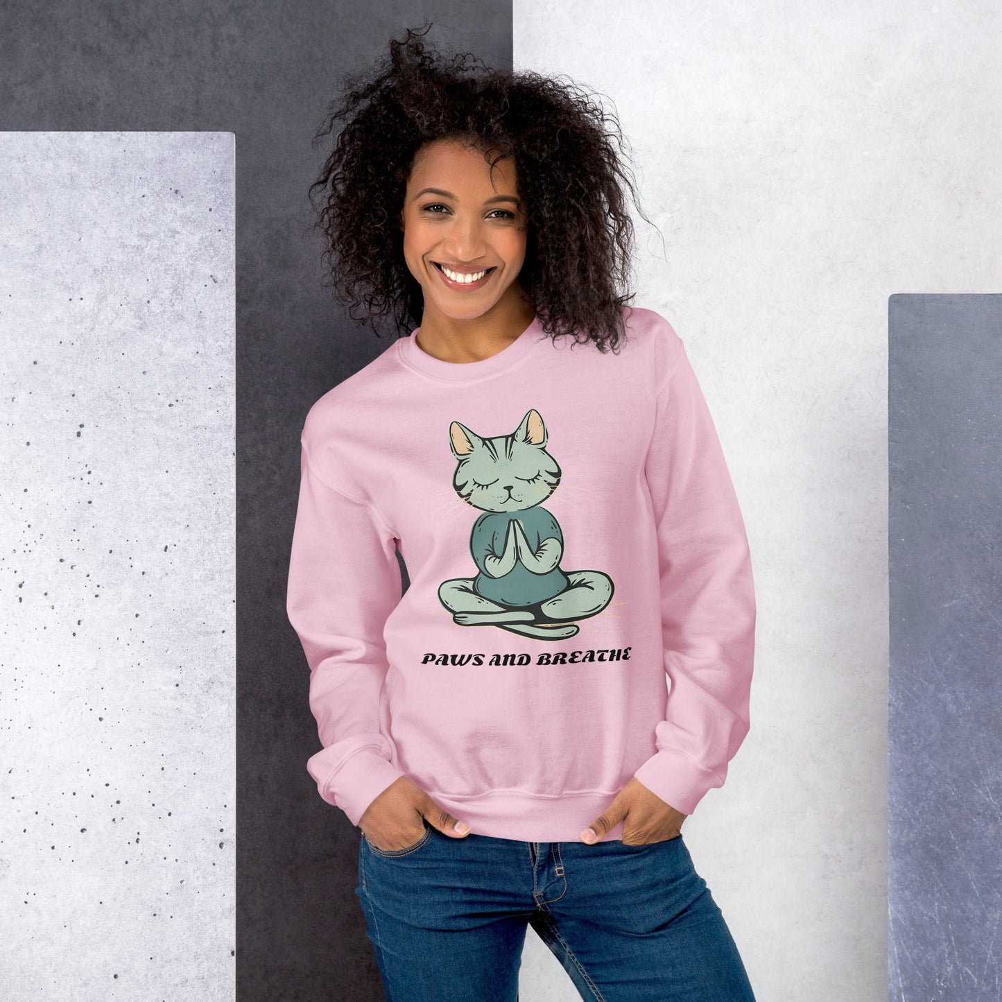 Women's Cat Meditating Sweatshirt - Paws and Breathe | Cozy & Stylish - Sublimegifts4u.com