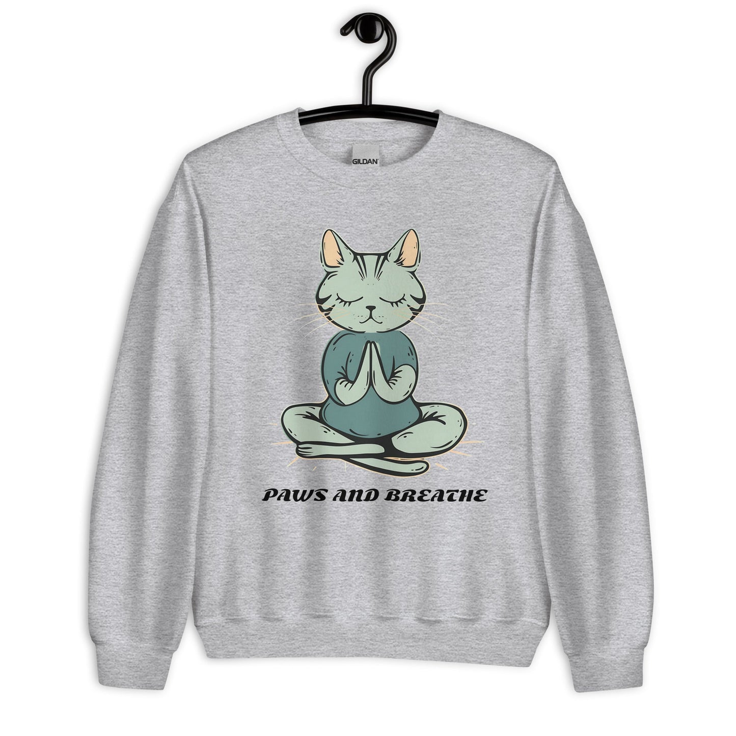 Women's Cat Meditating Sweatshirt - Paws and Breathe | Cozy & Stylish - Sublimegifts4u.com