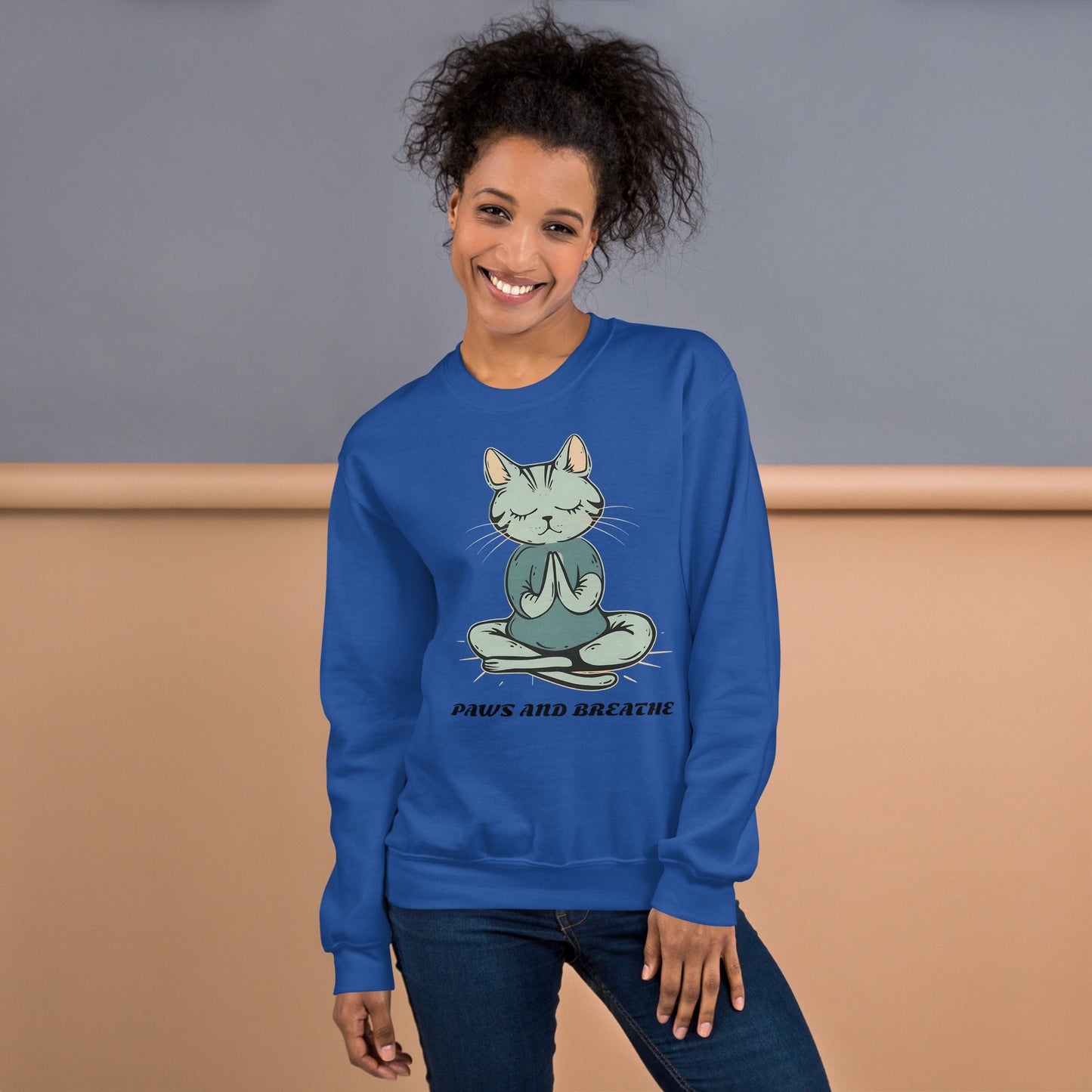 Women's Cat Meditating Sweatshirt - Paws and Breathe | Cozy & Stylish - Sublimegifts4u.com