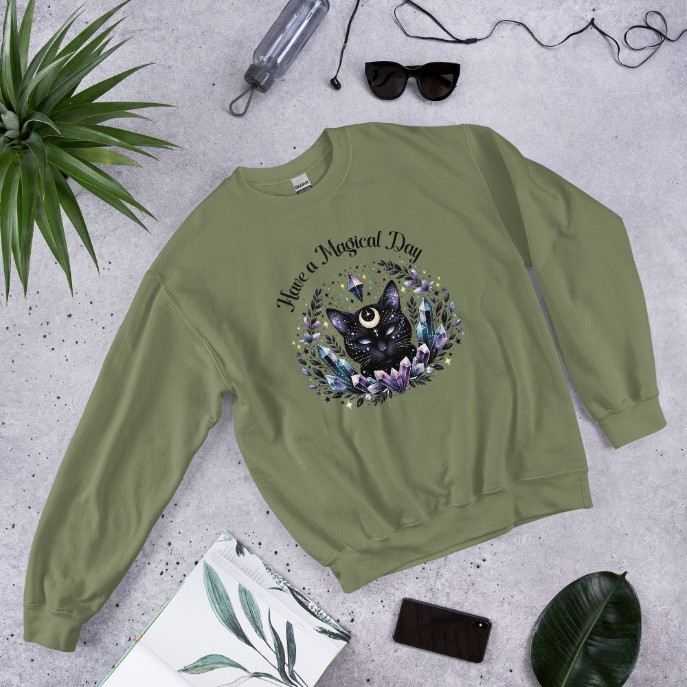 Women's Celestial Cat Sweatshirt - 'Have a Magical Day' - Cozy & Stylish - Sublimegifts4u.com