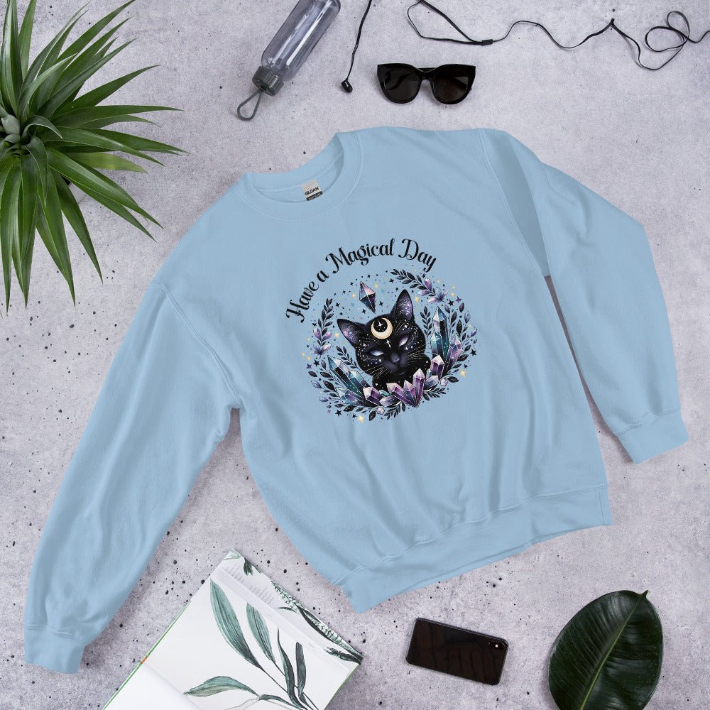 Women's Celestial Cat Sweatshirt - 'Have a Magical Day' - Cozy & Stylish - Sublimegifts4u.com