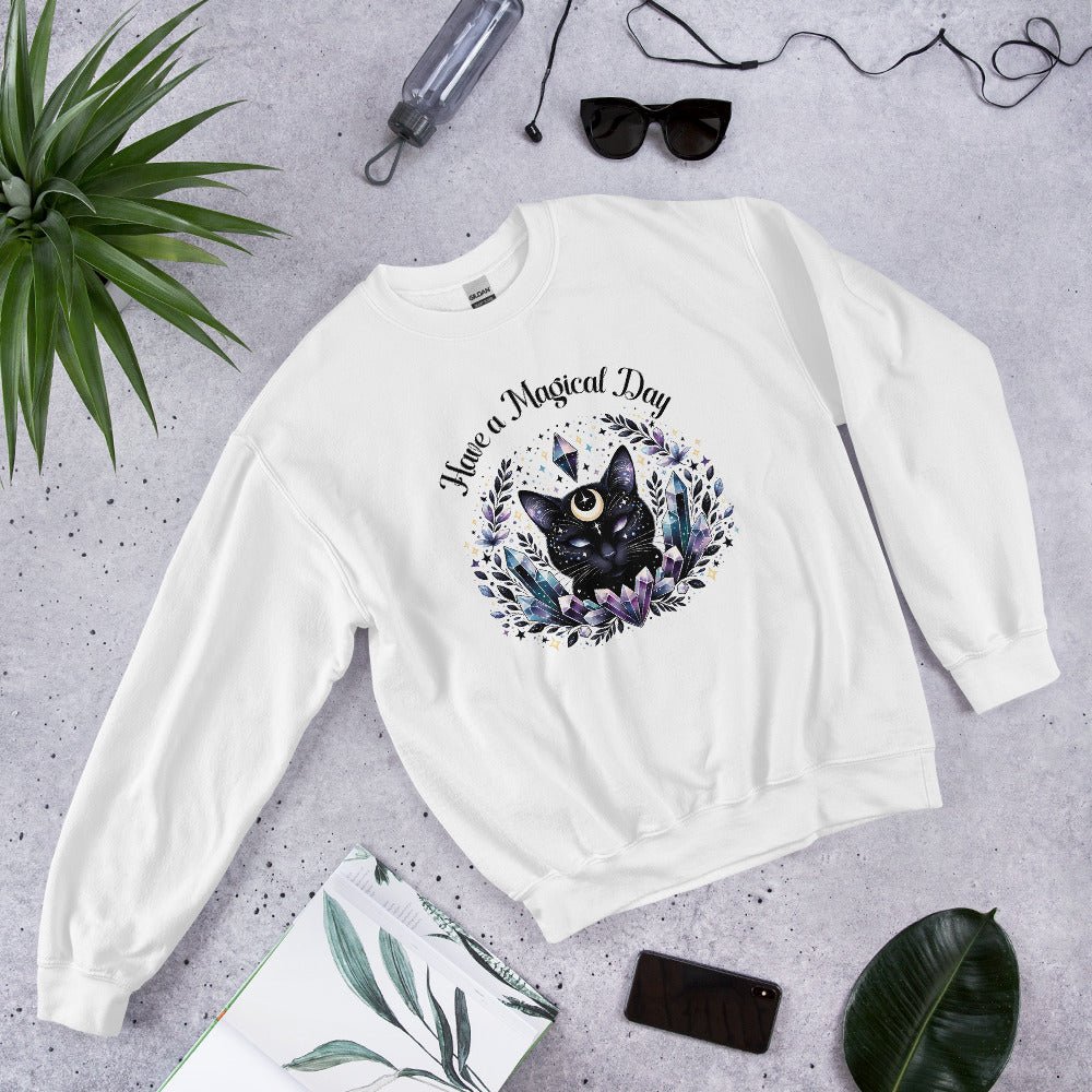 Women's Celestial Cat Sweatshirt - 'Have a Magical Day' - Cozy & Stylish - Sublimegifts4u.com