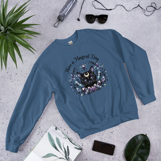 Women's Celestial Cat Sweatshirt - 'Have a Magical Day' - Cozy & Stylish - Sublimegifts4u.com