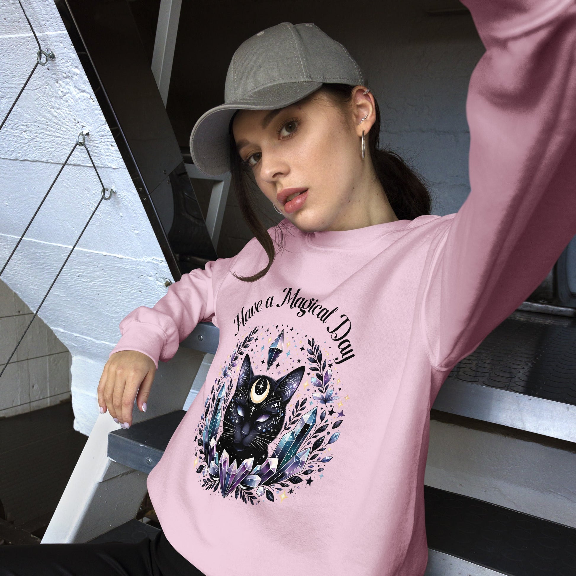 Women's Celestial Cat Sweatshirt - 'Have a Magical Day' - Cozy & Stylish - Sublimegifts4u.com