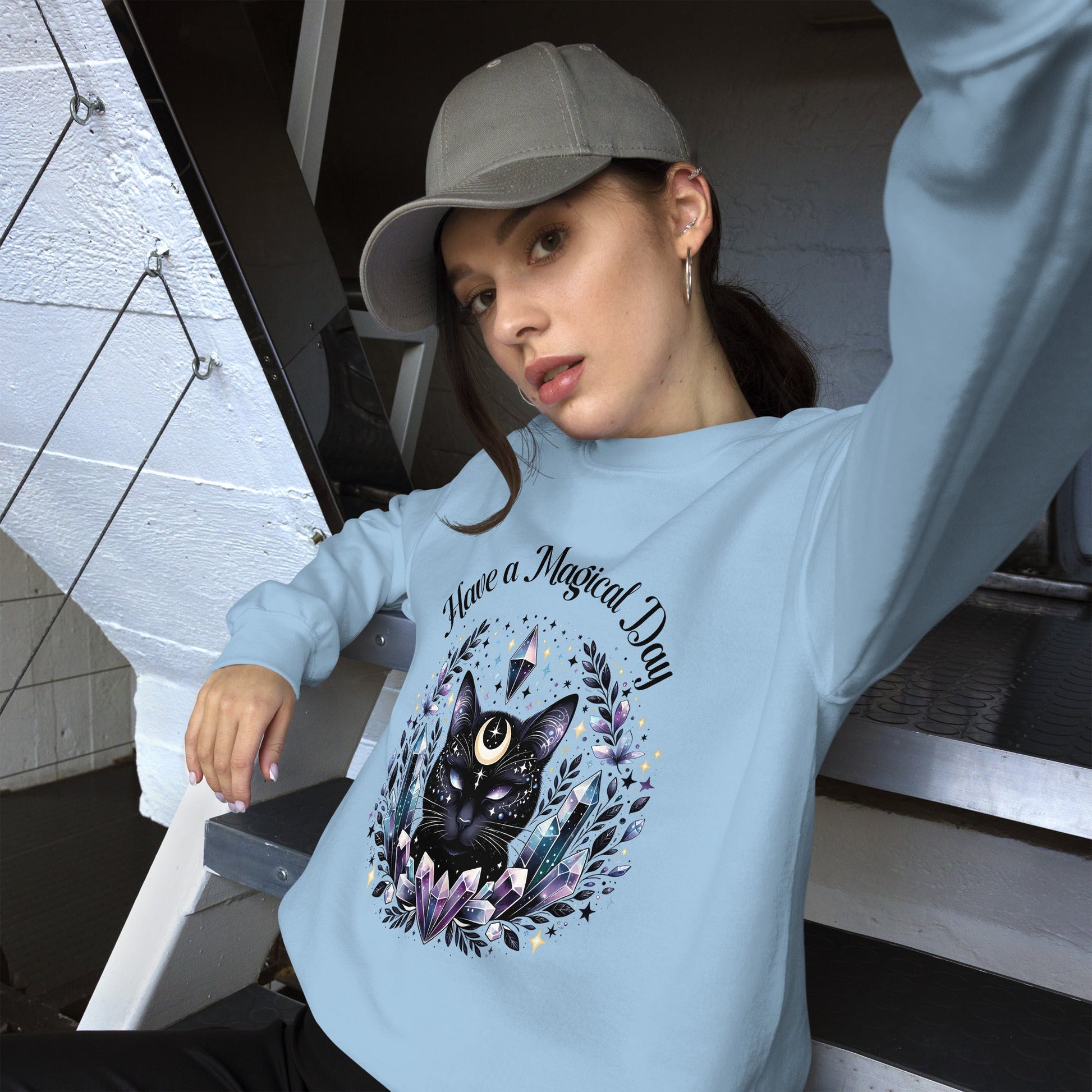 Women's Celestial Cat Sweatshirt - 'Have a Magical Day' - Cozy & Stylish - Sublimegifts4u.com