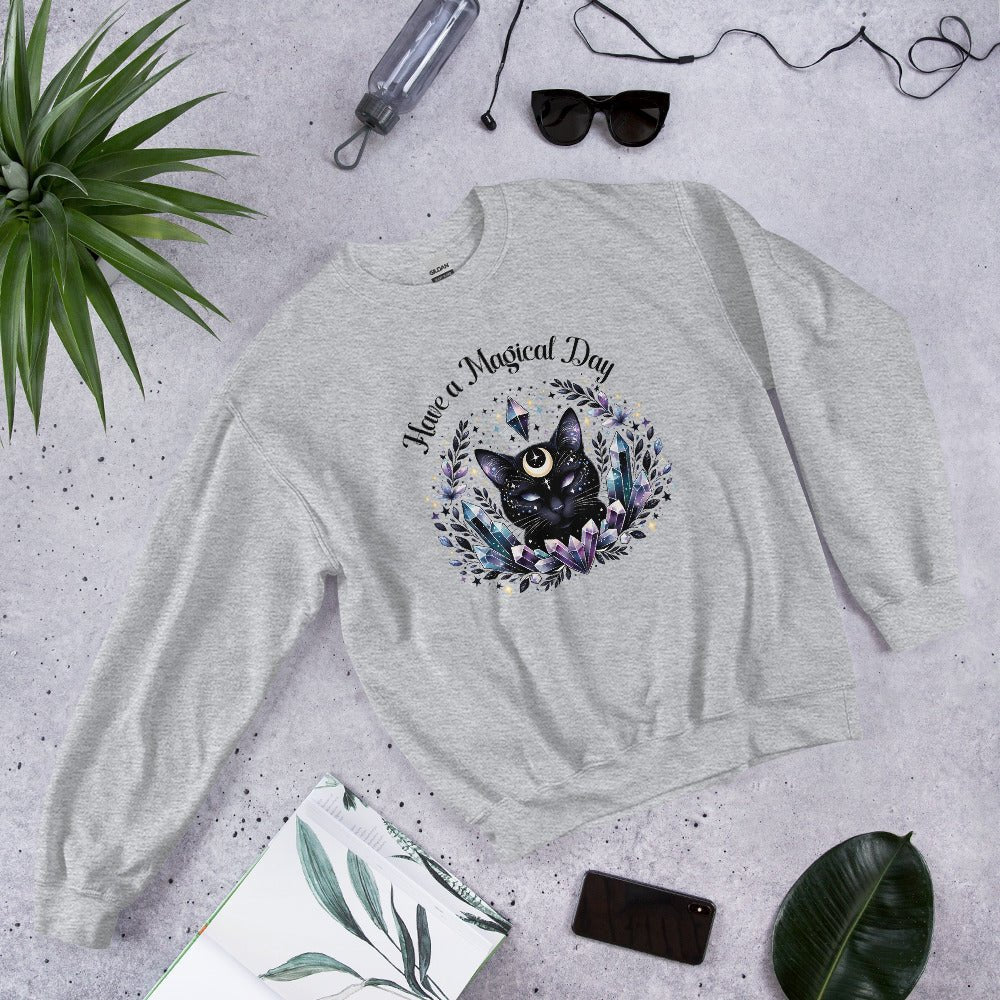 Women's Celestial Cat Sweatshirt - 'Have a Magical Day' - Cozy & Stylish - Sublimegifts4u.com