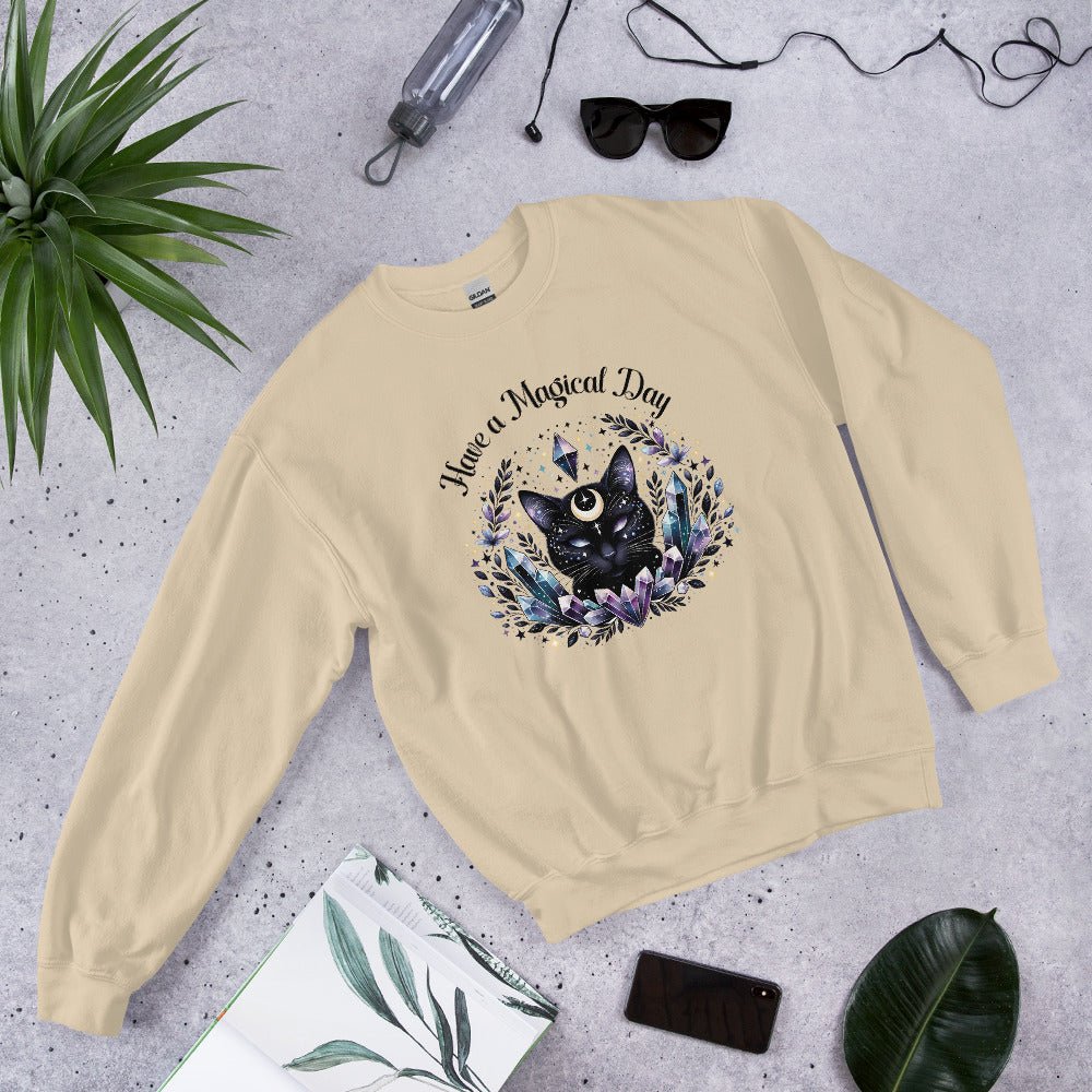 Women's Celestial Cat Sweatshirt - 'Have a Magical Day' - Cozy & Stylish - Sublimegifts4u.com