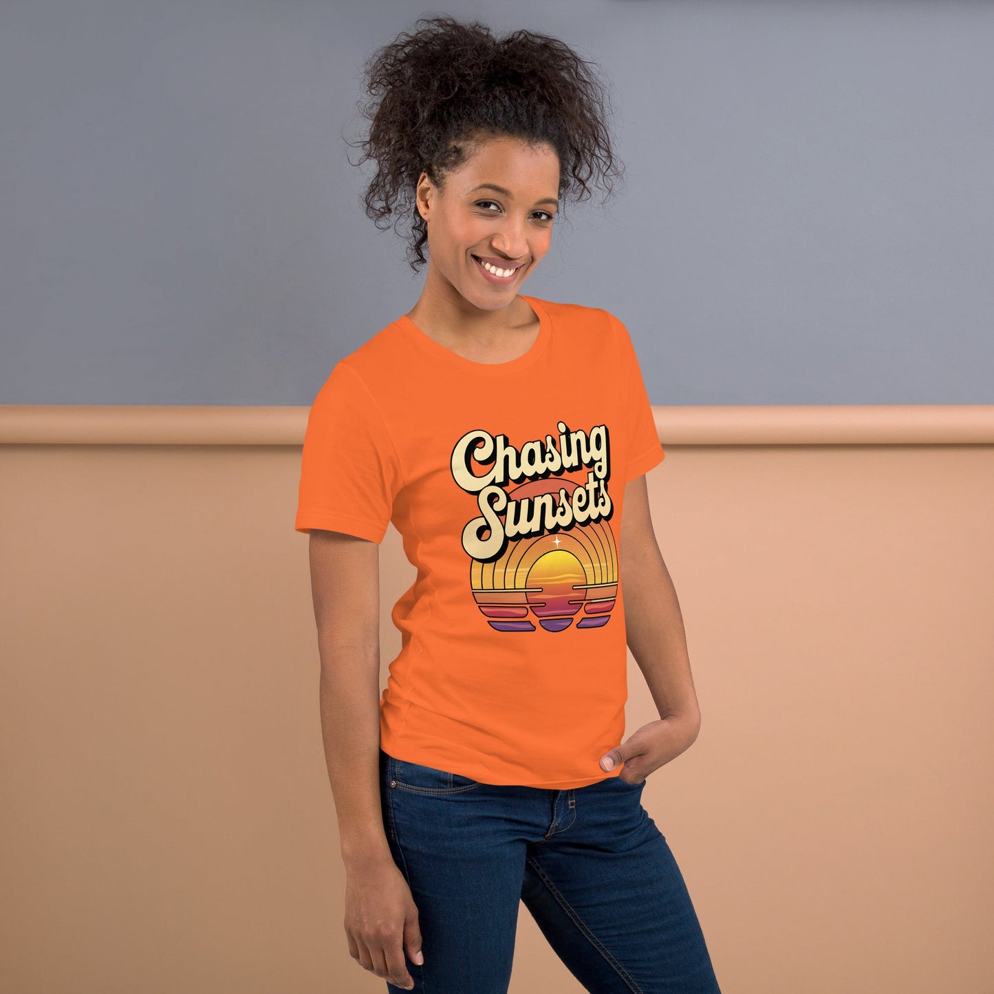 Women's "Chasing Sunsets" Tee with Vintage Retro Sunset Design - Soft and Lightweight - Sublimegifts4u.com