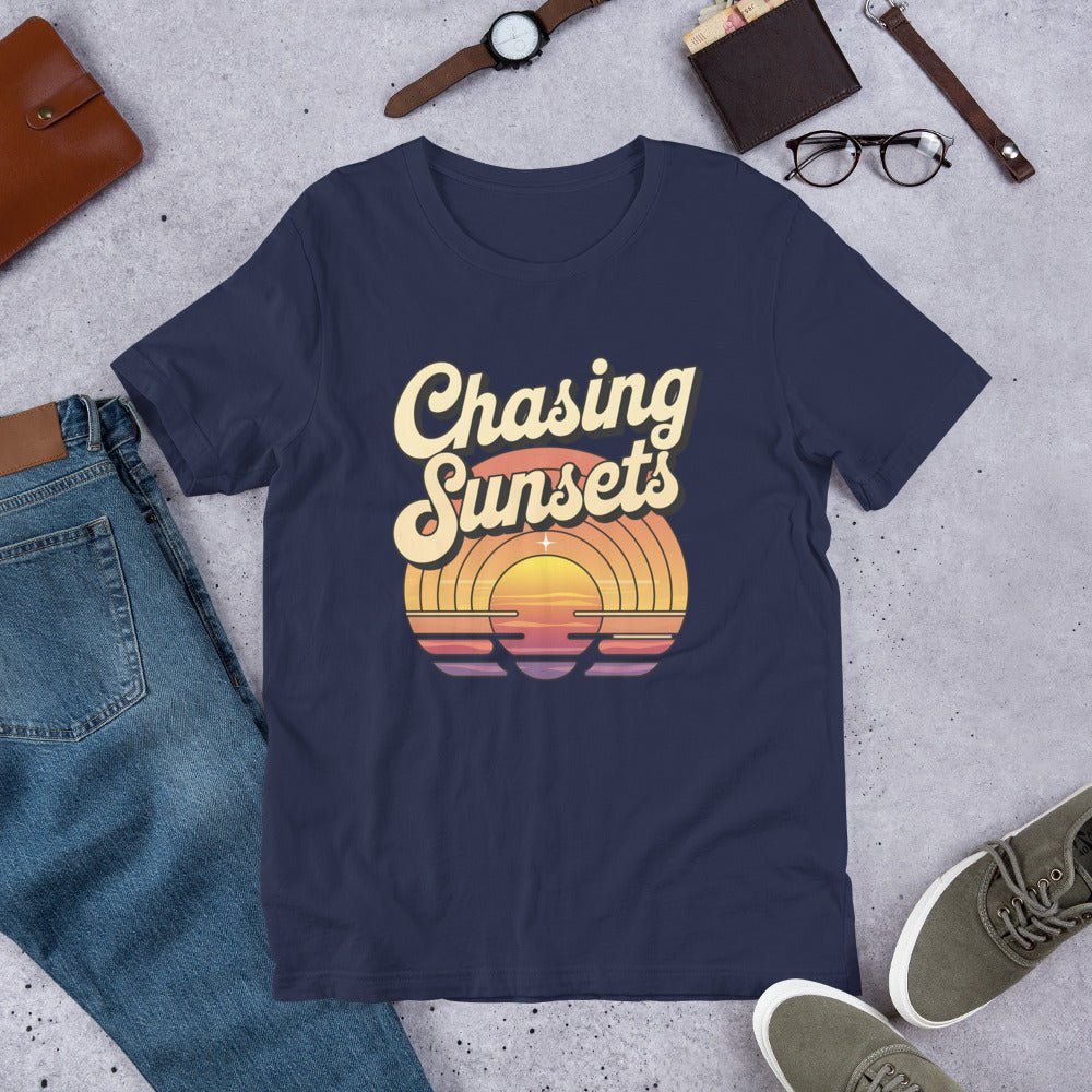 Women's "Chasing Sunsets" Tee with Vintage Retro Sunset Design - Soft and Lightweight - Sublimegifts4u.com