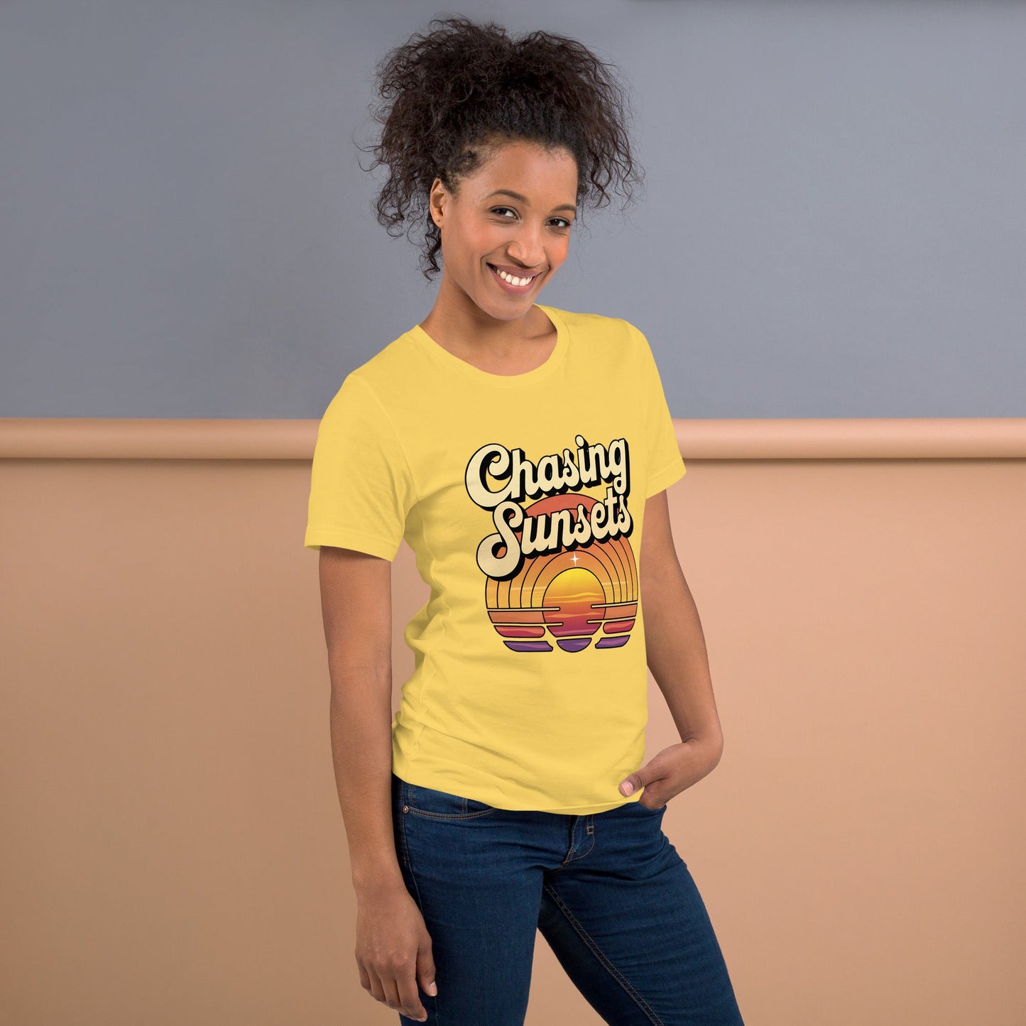 Women's "Chasing Sunsets" Tee with Vintage Retro Sunset Design - Soft and Lightweight - Sublimegifts4u.com