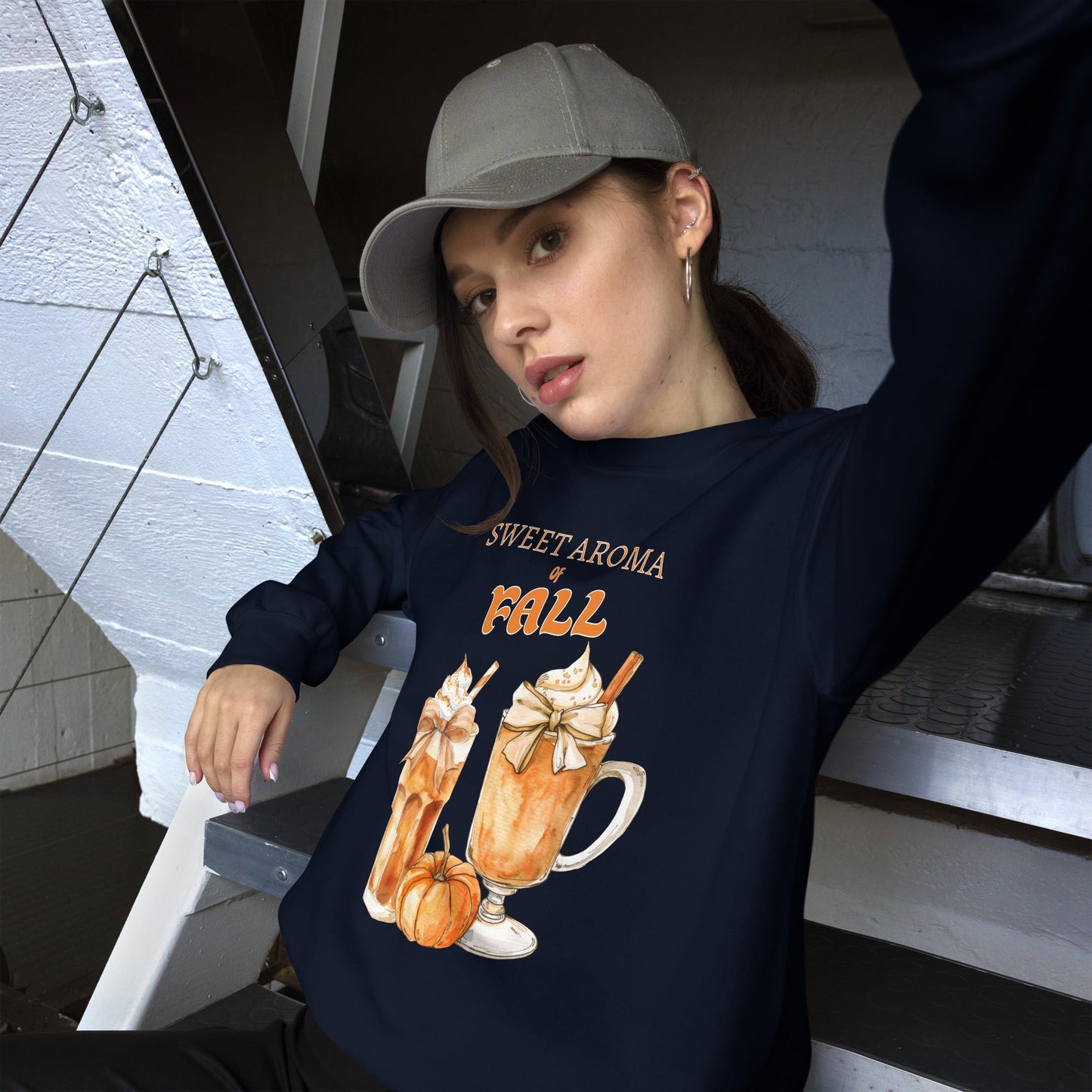 Women's Cozy Fall Sweatshirt - Sweet Aroma of Fall & Spiced Latte Design - Sublimegifts4u.com