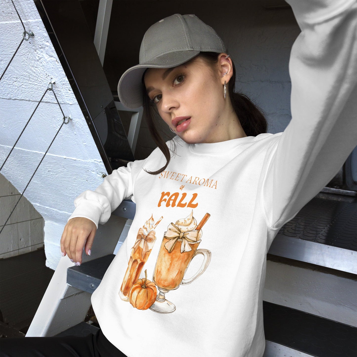 Women's Cozy Fall Sweatshirt - Sweet Aroma of Fall & Spiced Latte Design - Sublimegifts4u.com