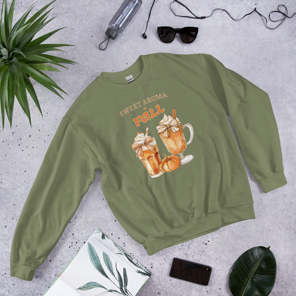 Women's Cozy Fall Sweatshirt - Sweet Aroma of Fall & Spiced Latte Design - Sublimegifts4u.com