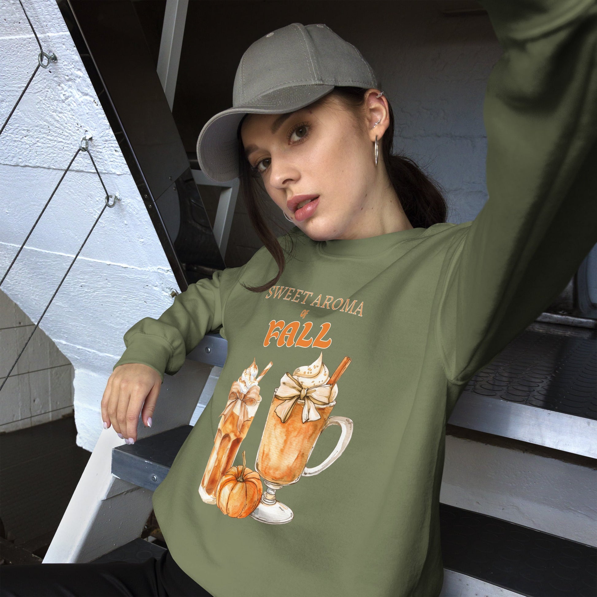 Women's Cozy Fall Sweatshirt - Sweet Aroma of Fall & Spiced Latte Design - Sublimegifts4u.com