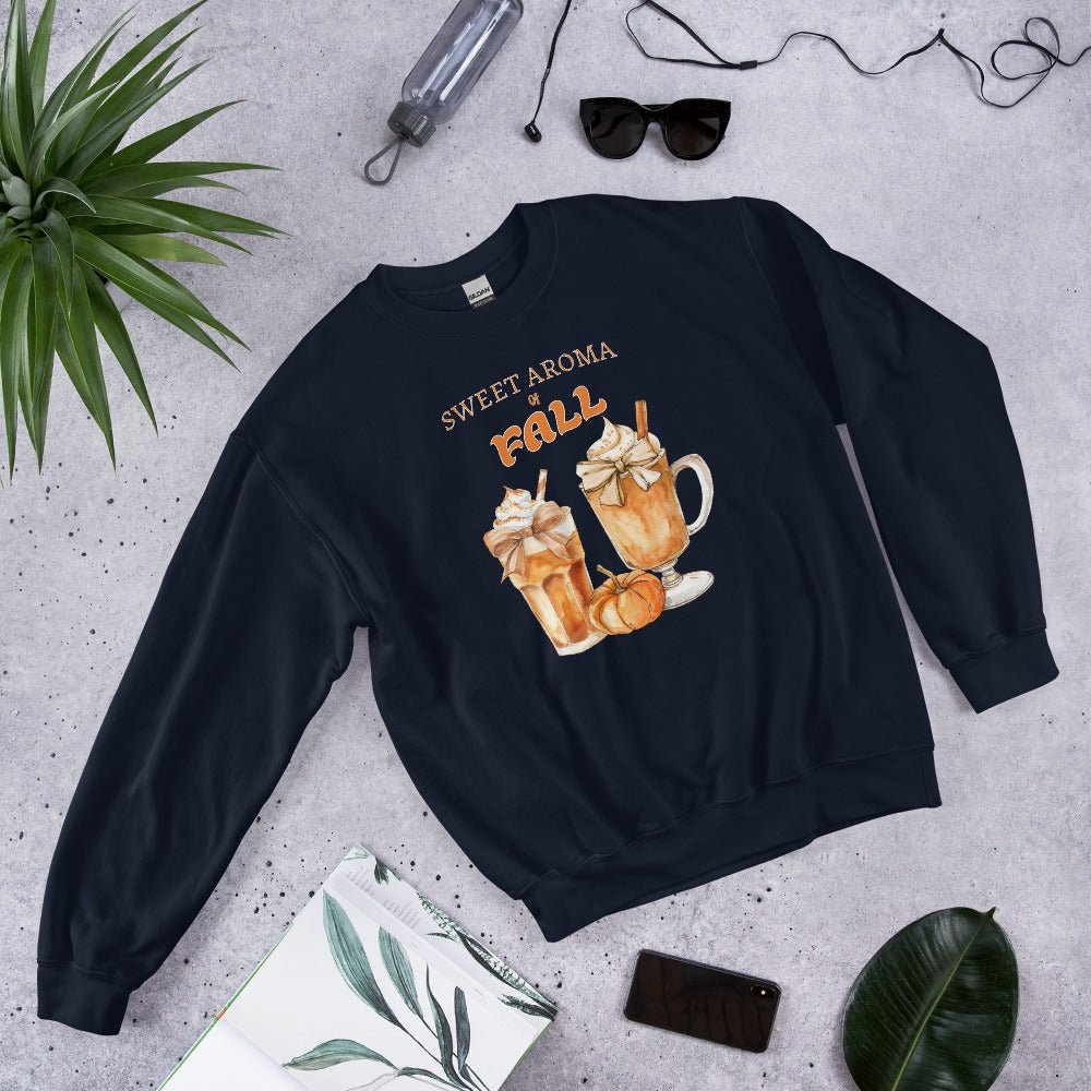 Women's Cozy Fall Sweatshirt - Sweet Aroma of Fall & Spiced Latte Design - Sublimegifts4u.com