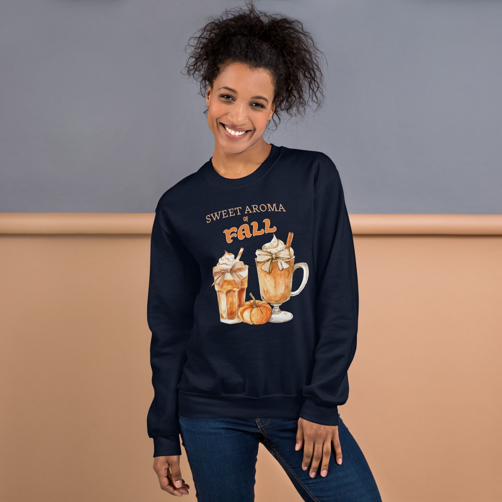 Women's Cozy Fall Sweatshirt - Sweet Aroma of Fall & Spiced Latte Design - Sublimegifts4u.com