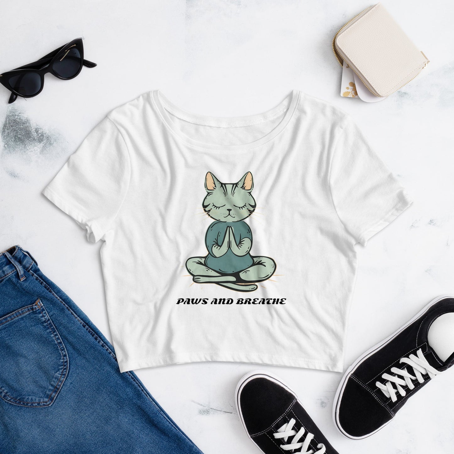 Women's Crop Top - Cat Meditating Yoga Pose | Paws and Breathe - Sublimegifts4u.com