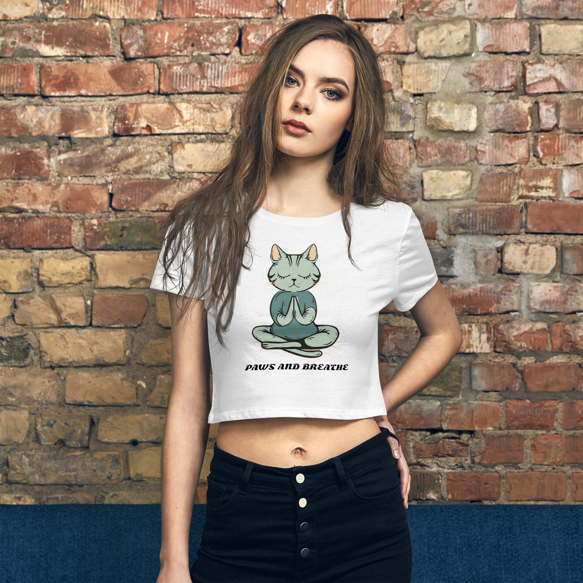 Women's Crop Top - Cat Meditating Yoga Pose | Paws and Breathe - Sublimegifts4u.com