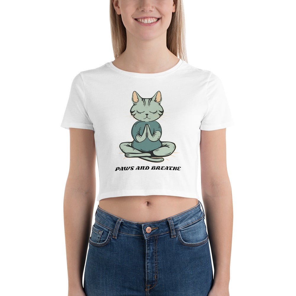 Women's Crop Top - Cat Meditating Yoga Pose | Paws and Breathe - Sublimegifts4u.com