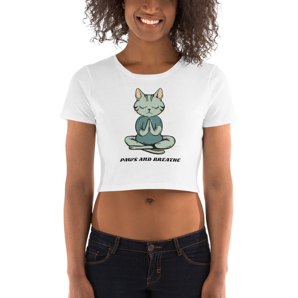 Women's Crop Top - Cat Meditating Yoga Pose | Paws and Breathe - Sublimegifts4u.com