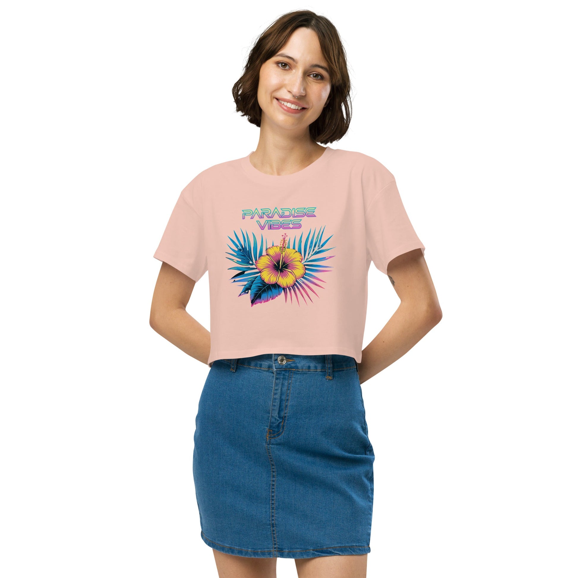 Women's Crop Top with Tropical Flower Design - "Paradise Vibes" - Soft and Stylish - Sublimegifts4u.com