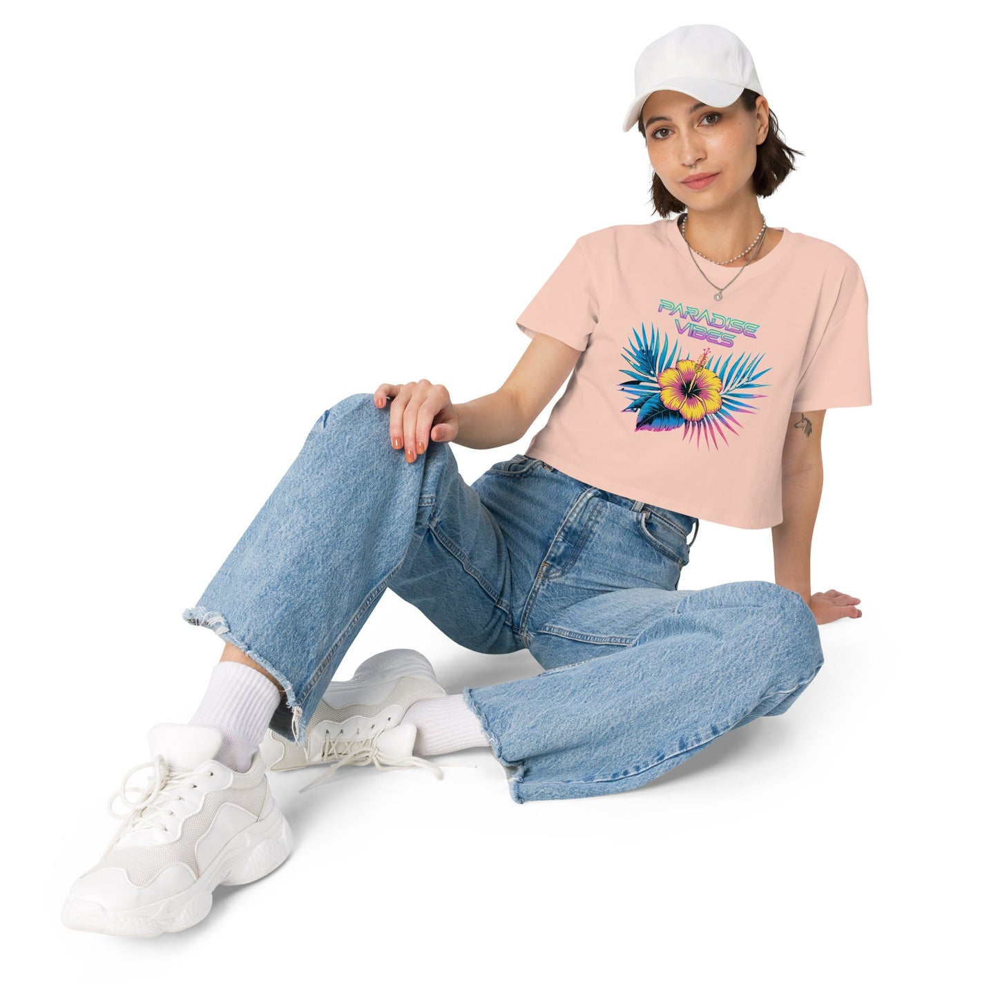 Women's Crop Top with Tropical Flower Design - "Paradise Vibes" - Soft and Stylish - Sublimegifts4u.com