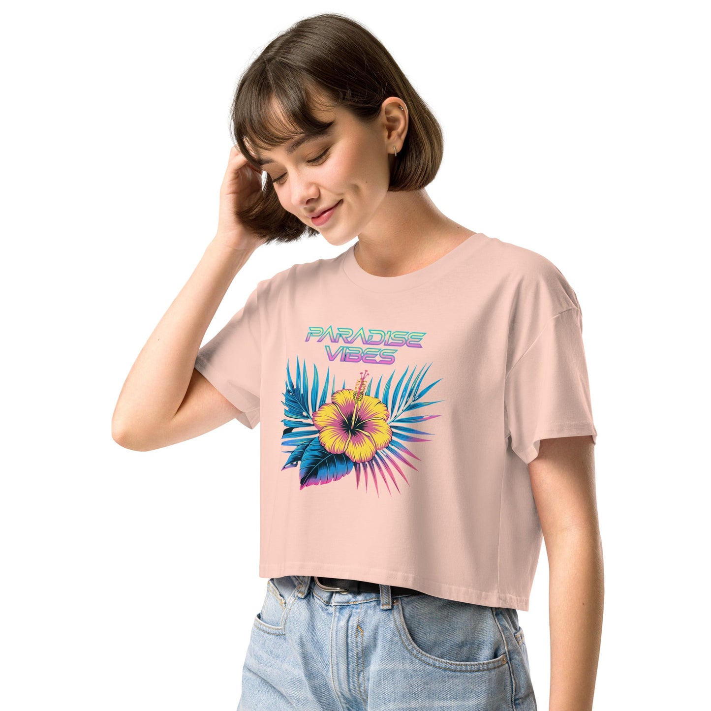 Women's Crop Top with Tropical Flower Design - "Paradise Vibes" - Soft and Stylish - Sublimegifts4u.com