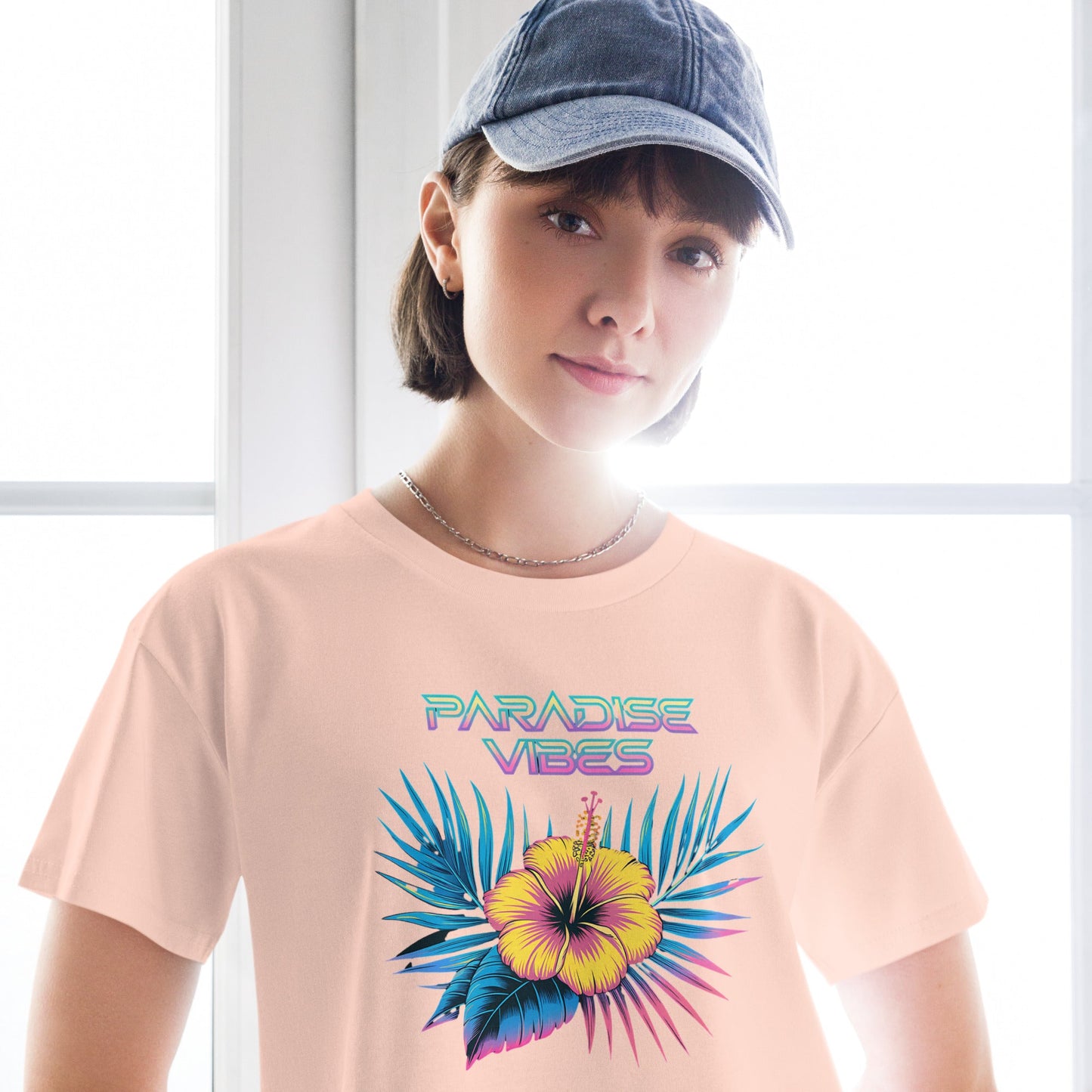 Women's Crop Top with Tropical Flower Design - "Paradise Vibes" - Soft and Stylish - Sublimegifts4u.com