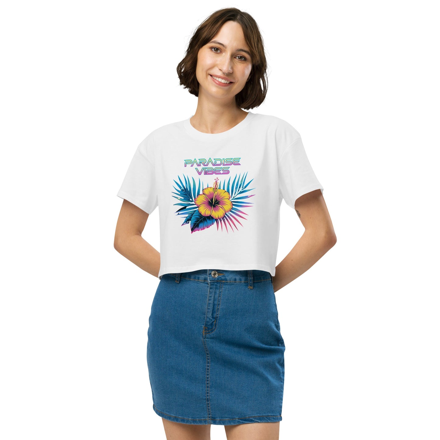 Women's Crop Top with Tropical Flower Design - "Paradise Vibes" - Soft and Stylish - Sublimegifts4u.com