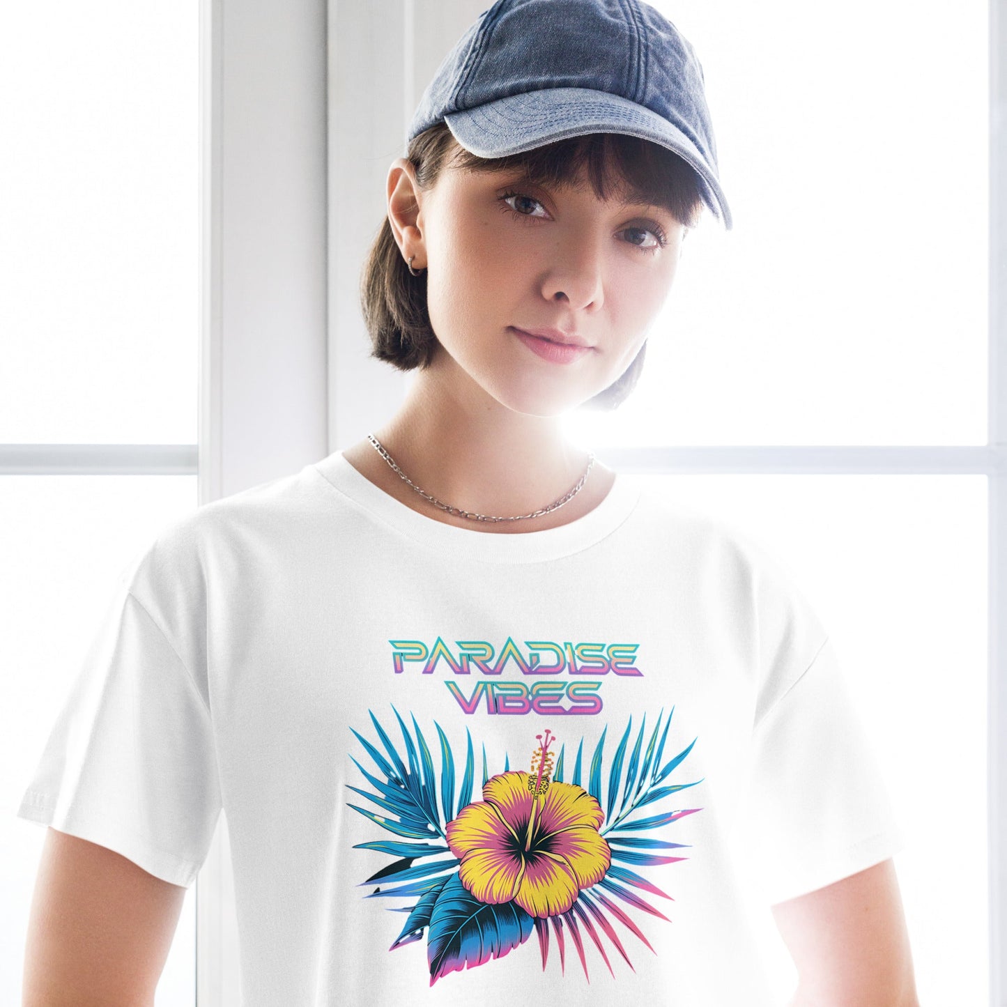 Women's Crop Top with Tropical Flower Design - "Paradise Vibes" - Soft and Stylish - Sublimegifts4u.com