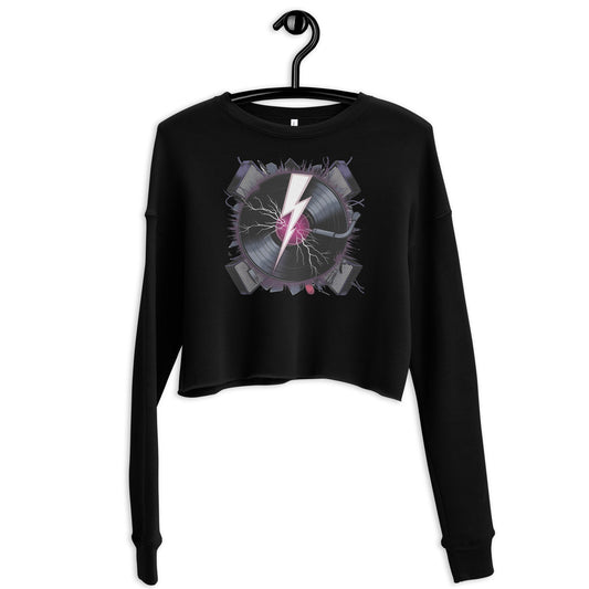 Women's Cropped Sweatshirt – Broken Record with Lightning Bolt | Trendy & Soft Fleece - Sublimegifts4u.com